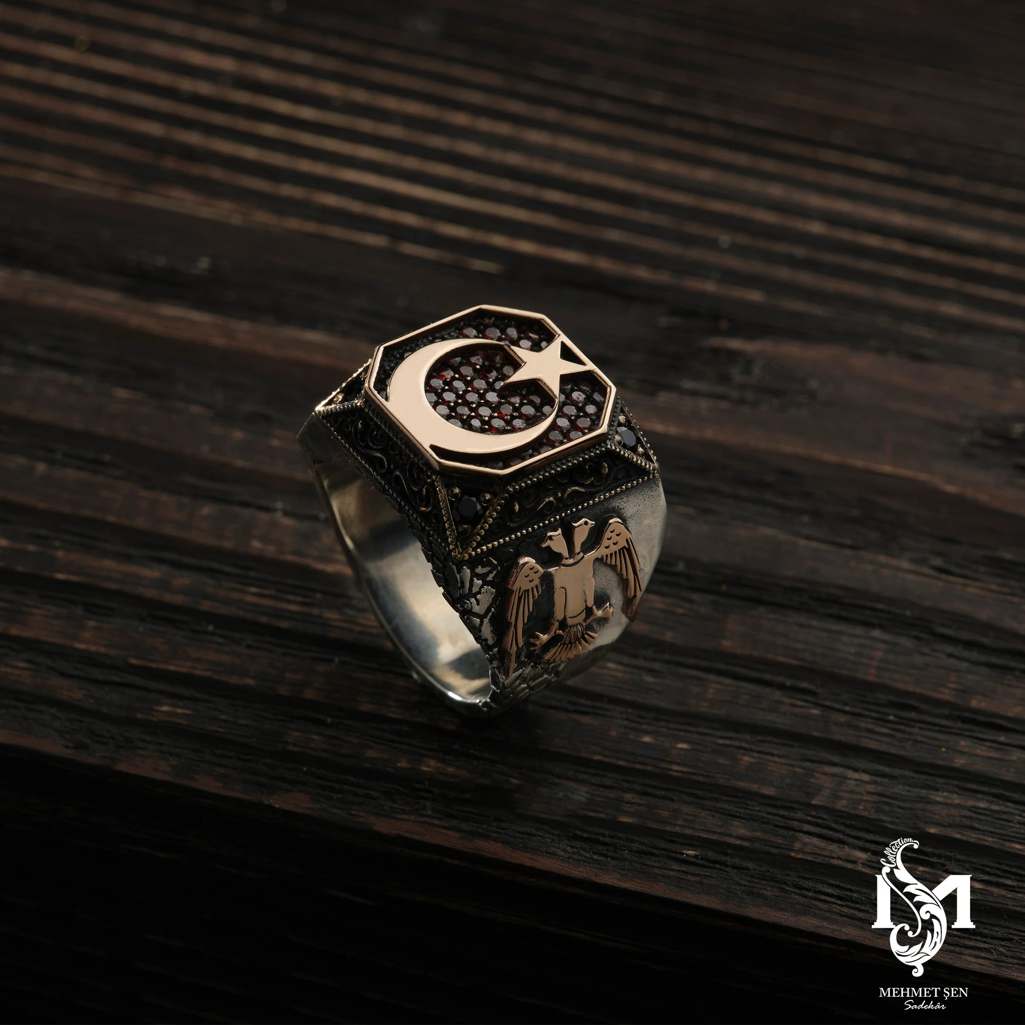 Ay Yıldız Gümüş Erkek Yüzük Modeli