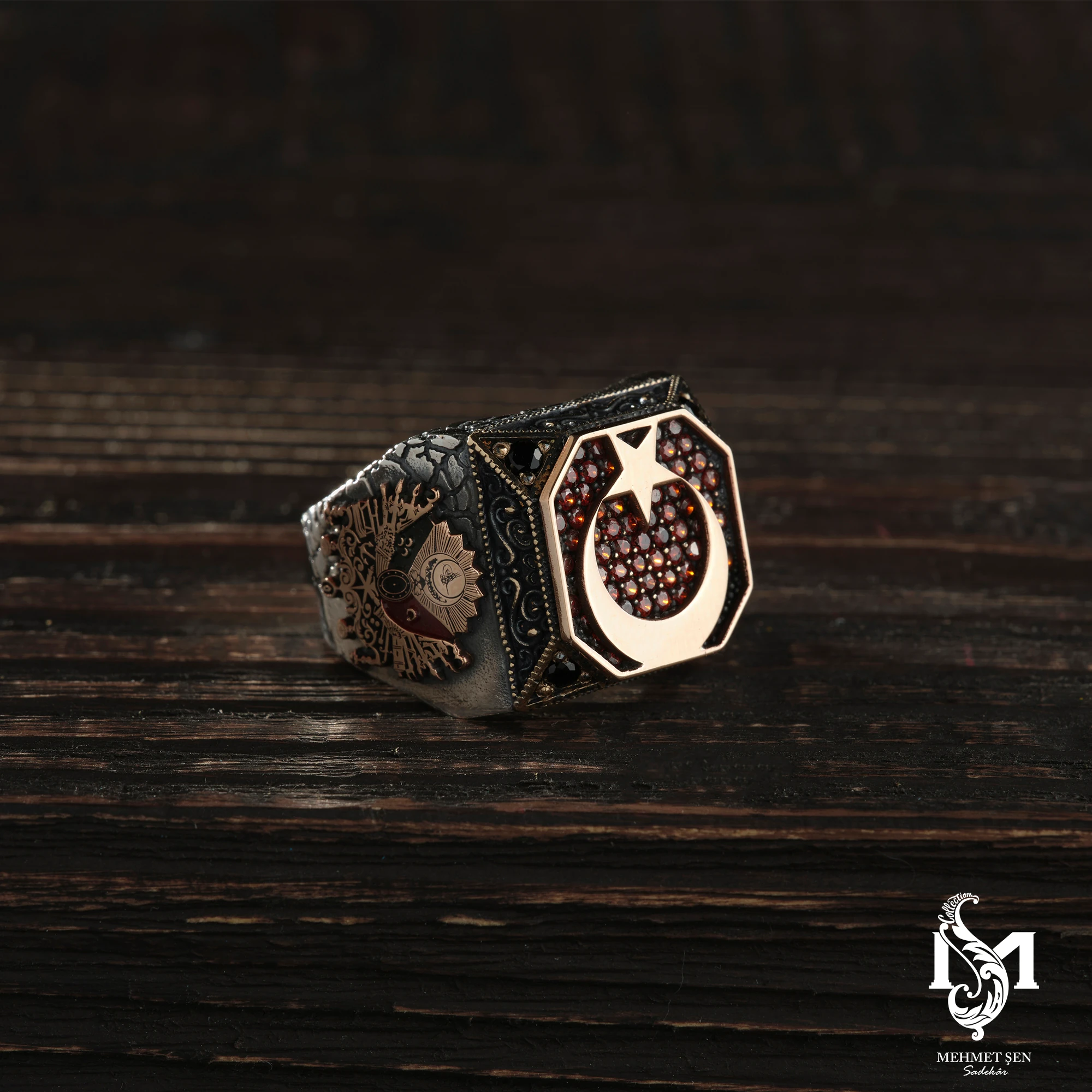 Ay Yıldız Gümüş Erkek Yüzük Modeli