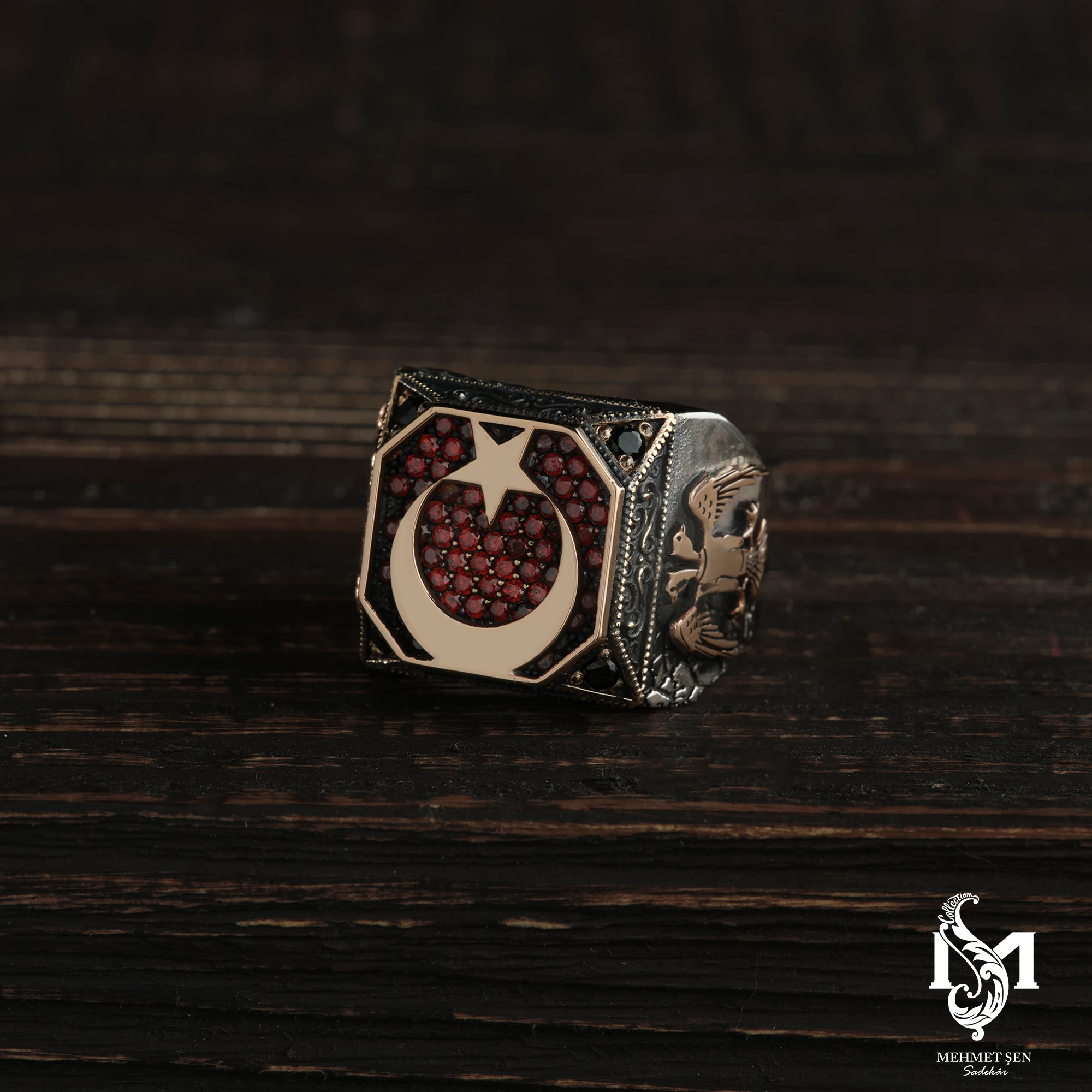 Ay Yıldız Gümüş Erkek Yüzük Modeli