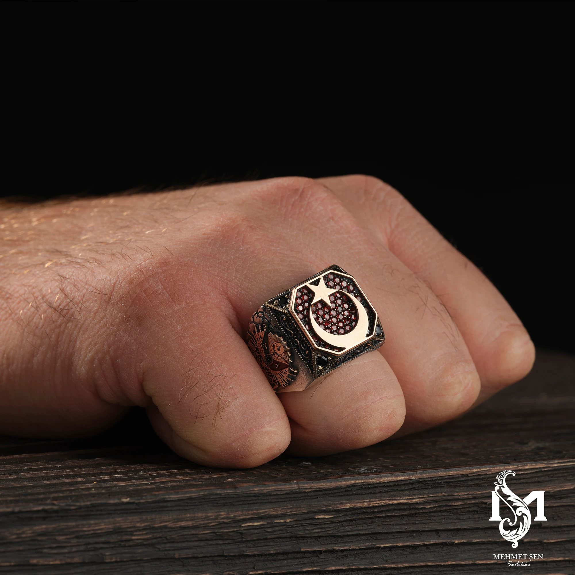 Ay Yıldız Gümüş Erkek Yüzük Modeli