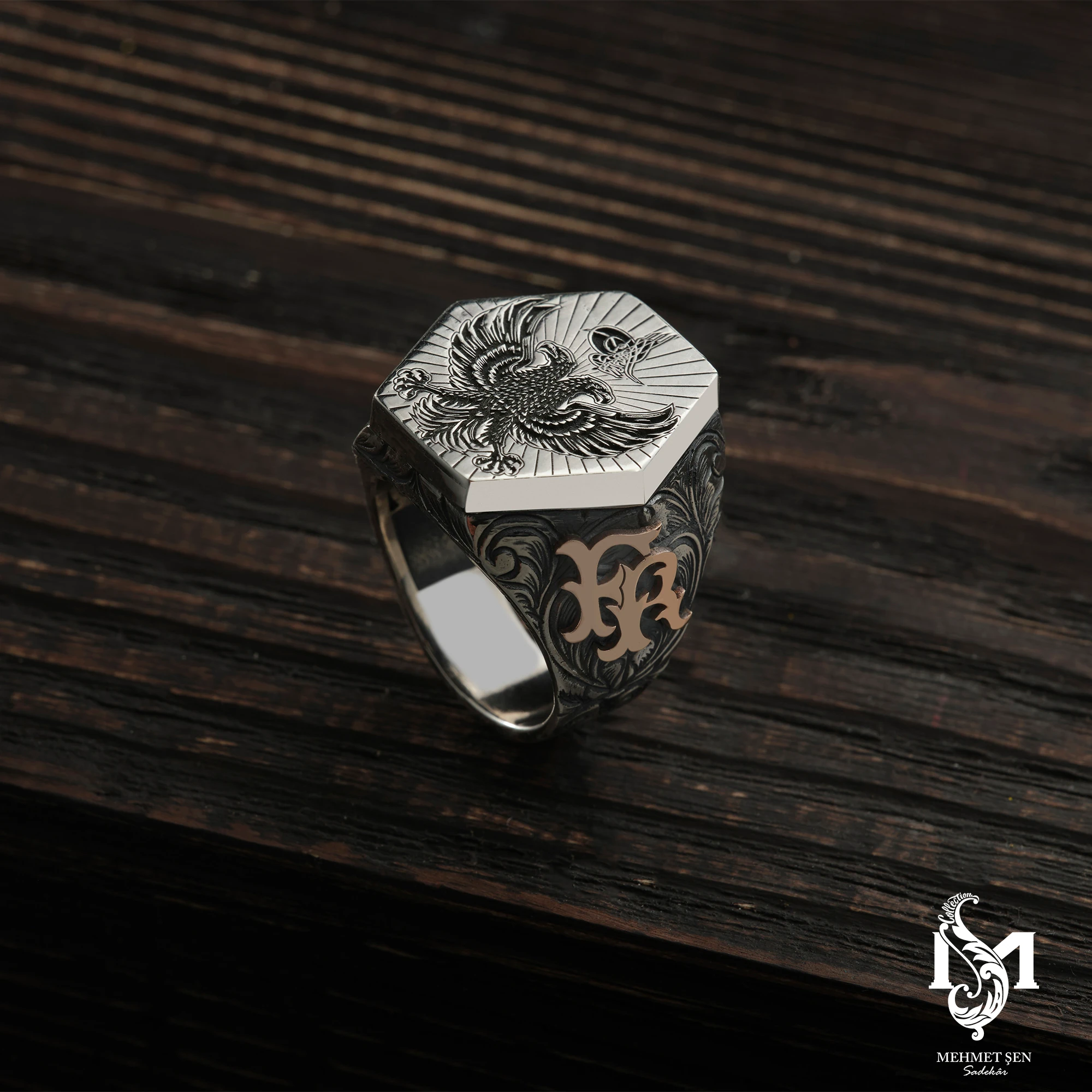 Çift Başlı Kartal Gümüş Erkek Yüzük Modeli