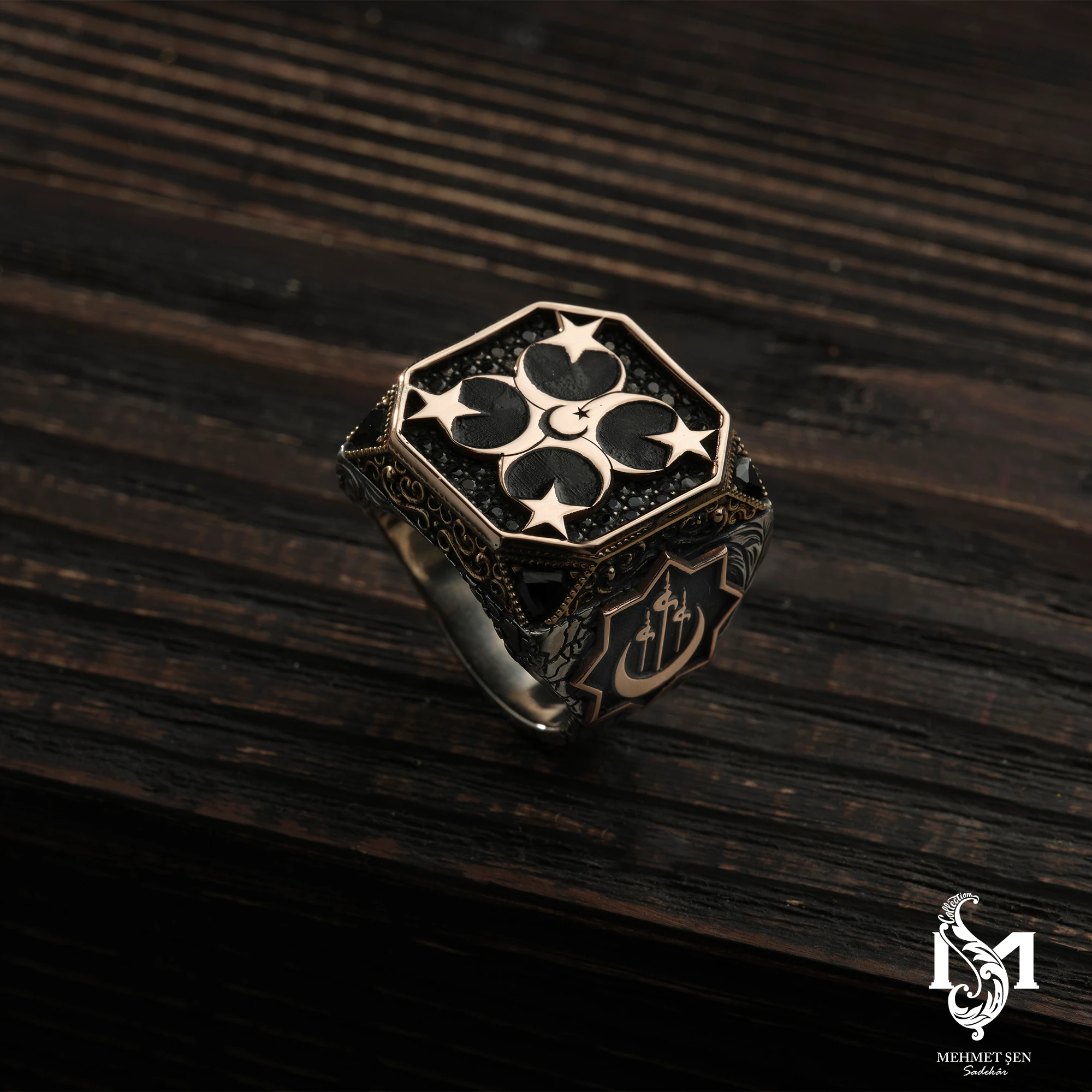 Ay Yıldız Gümüş Erkek Yüzük Modeli