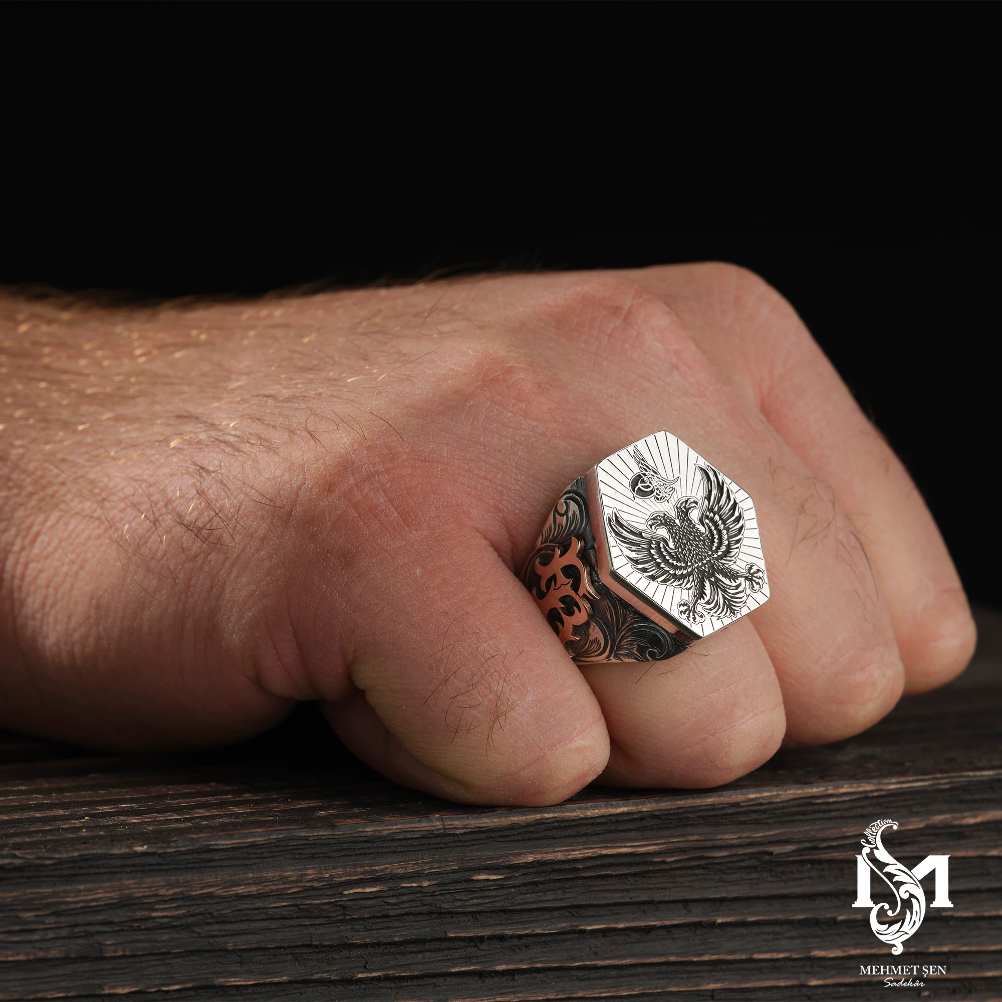 Çift Başlı Kartal Gümüş Erkek Yüzük Modeli