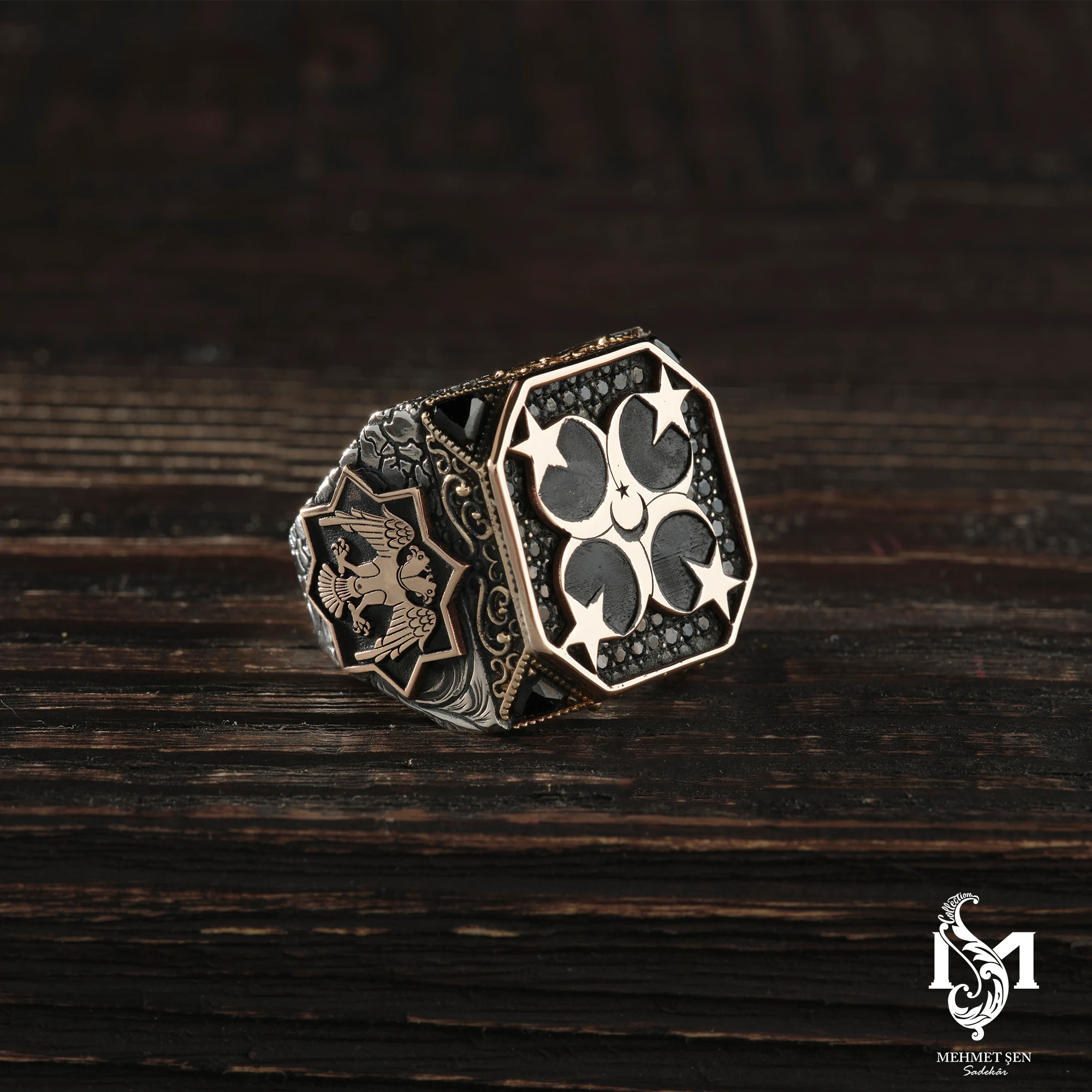 Ay Yıldız Gümüş Erkek Yüzük Modeli