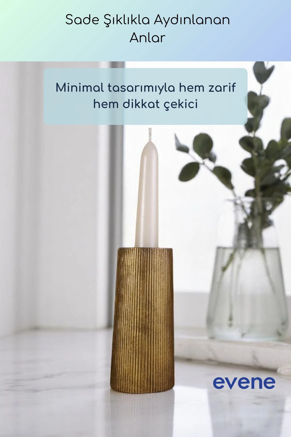 Mumluk Şamdan Ince Mum Uyumlu Altın Eskitme Renk Model 60