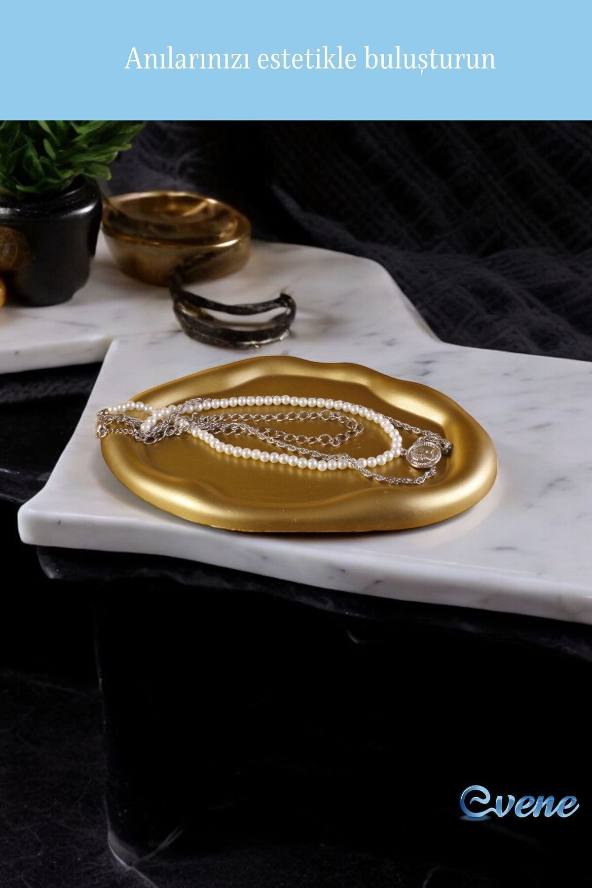 Takı Organizer Makyaj Düzenleyici Kozmetik Organizer Dekoratif Tabak Altın Renk Model 18