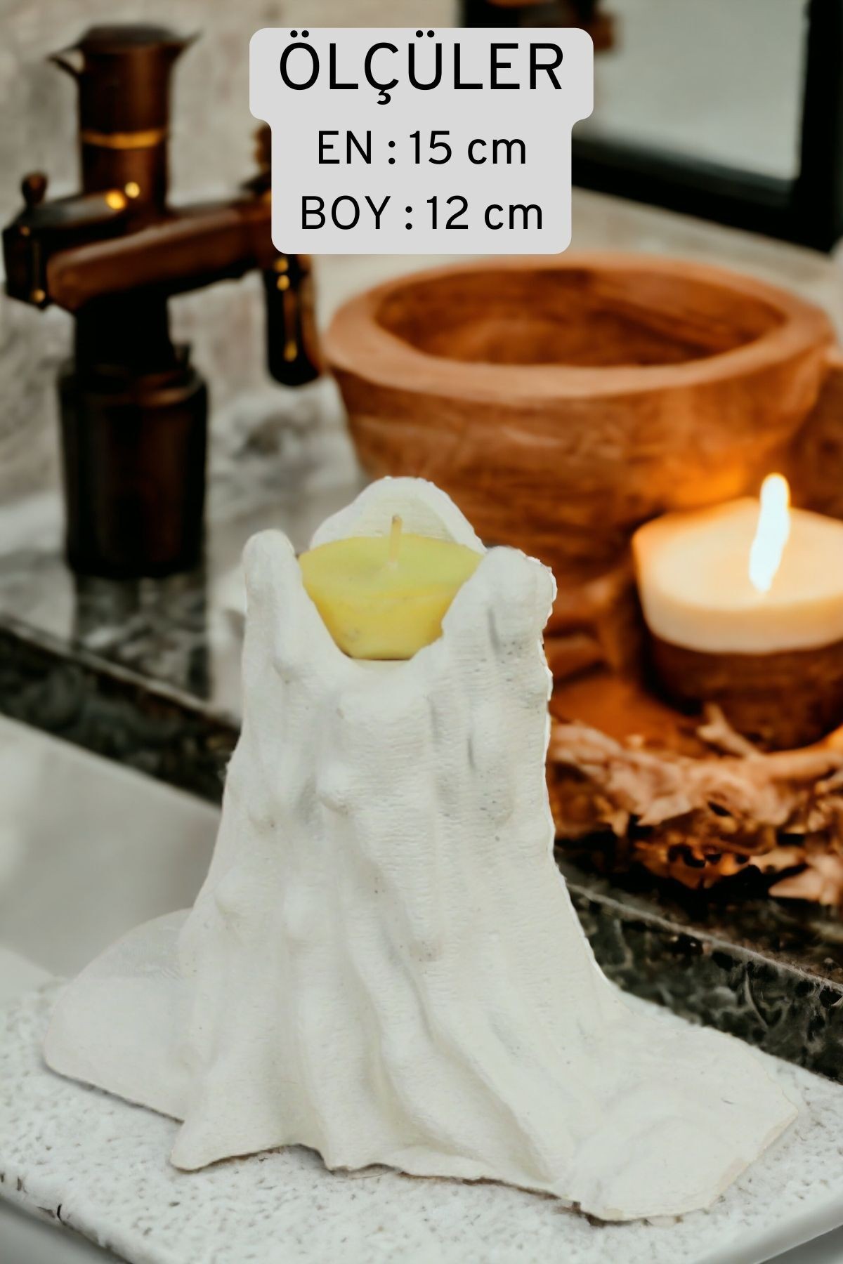 Şamdan Mumluk Dekoratif Mumluk Tealight Mumluk Model 2 İkili Mumluk