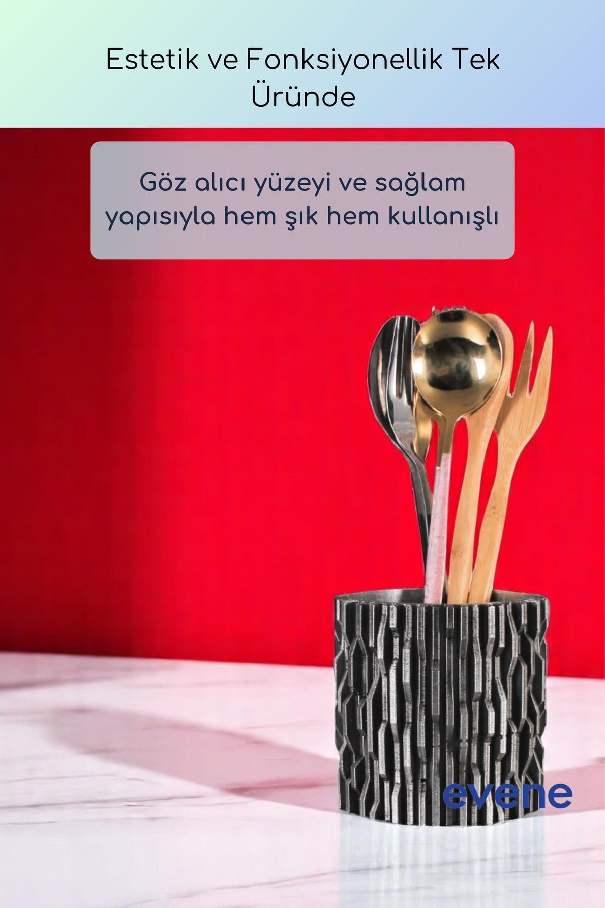 Tezgah Üstü Kaşıklık Dekoratif Dik Kaşıklık Silindir Kaşıklık Gümüş Eskitme Renk Model 78