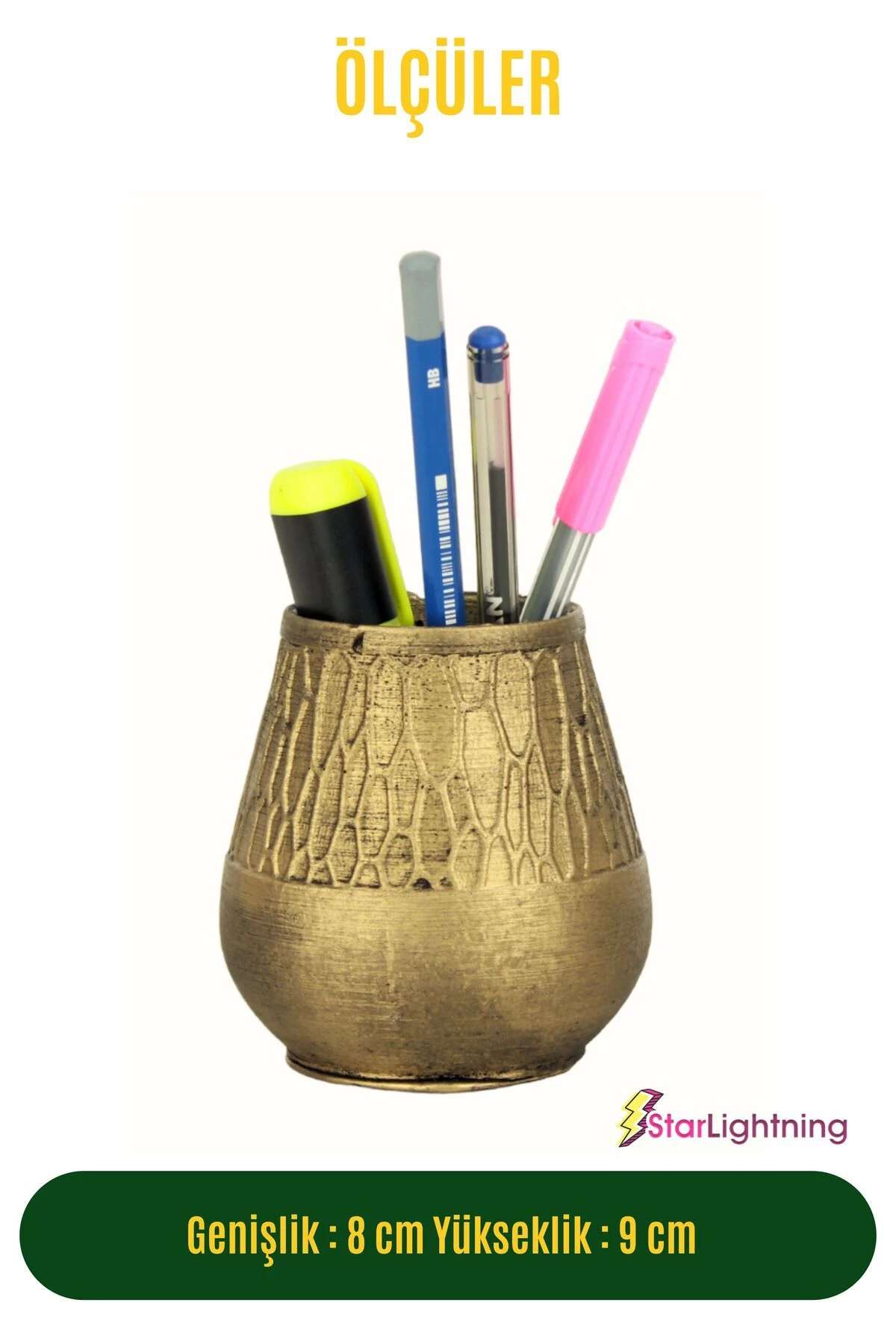 Kalemlik Altın Eskitme Renk Masa Kalemliği Organizer Kalemlik Model 3