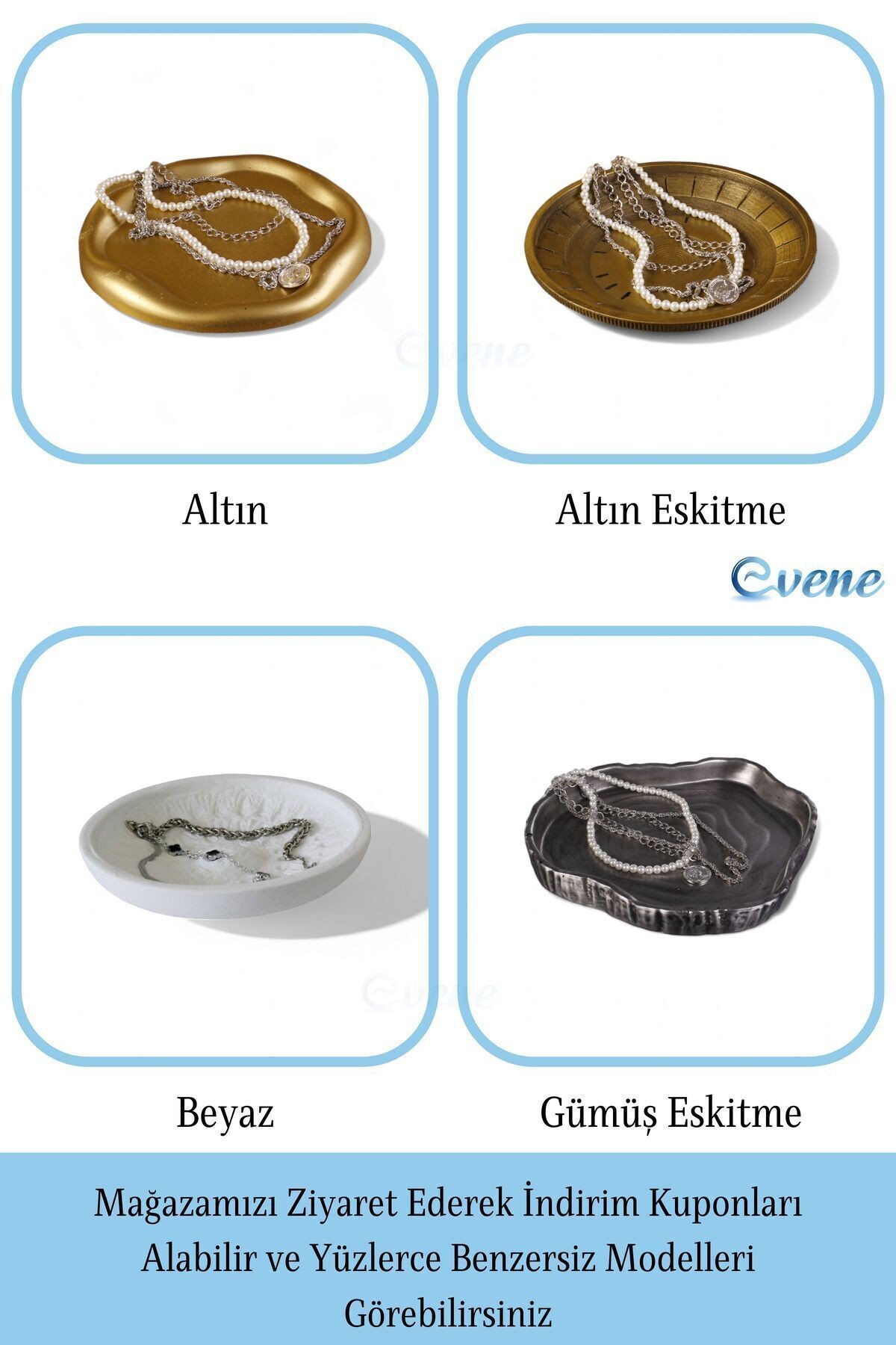 Takı Organizer Makyaj Düzenleyici Kozmetik Organizer Dekoratif Tabak Altın Renk Model 19