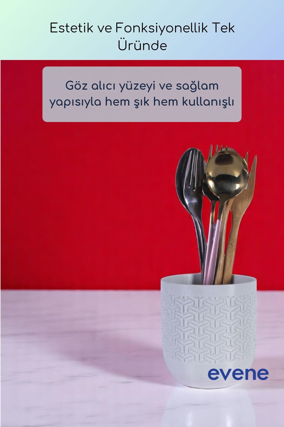 Tezgah Üstü Kaşıklık Dekoratif Dik Kaşıklık Silindir Kaşıklık Beyaz Renk Model 77
