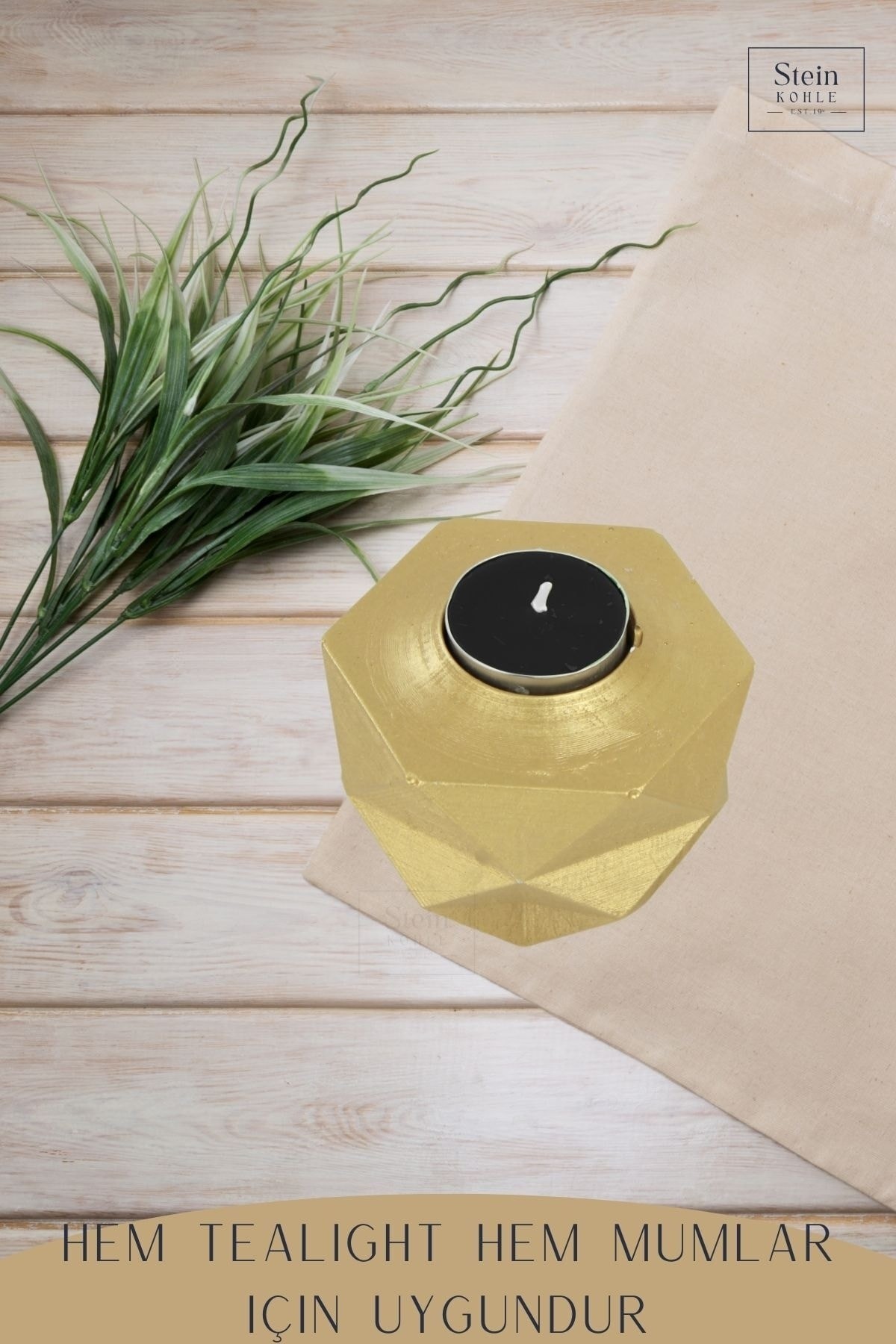 Şamdan Dekoratif Mumluk Altın Şamdan Tealight ve Uzun Mum Uyumlu Prizma Model