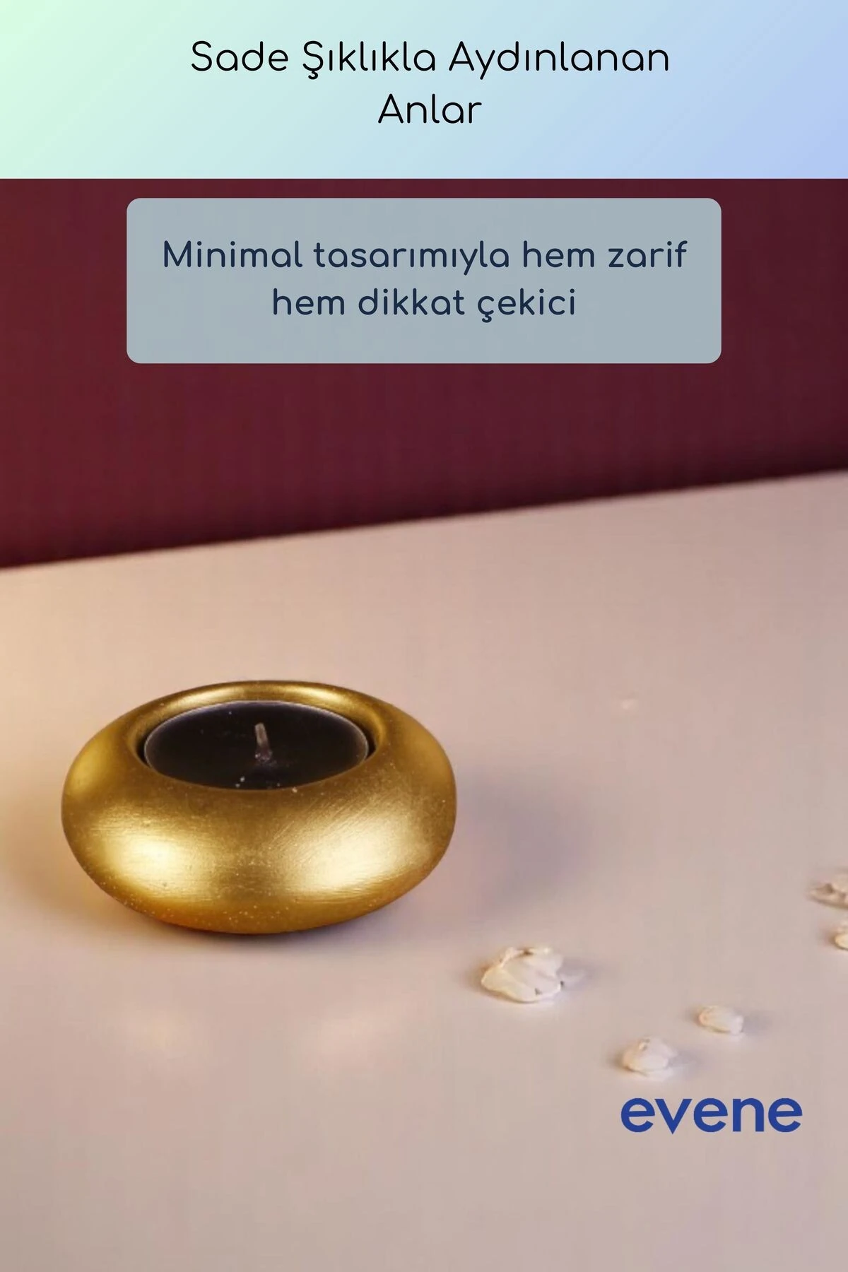 Mumluk Şamdan Ince Mum Uyumlu Altın Renk Model 66