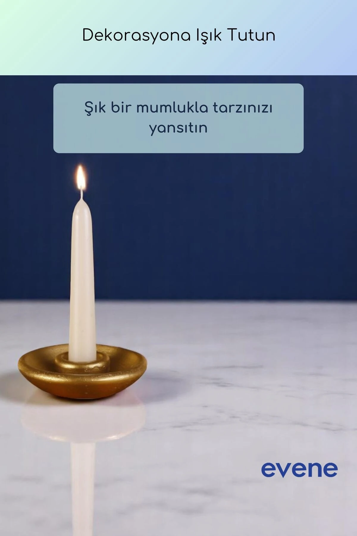 Mumluk Şamdan Ince Mum Uyumlu Altın Renk Model 57