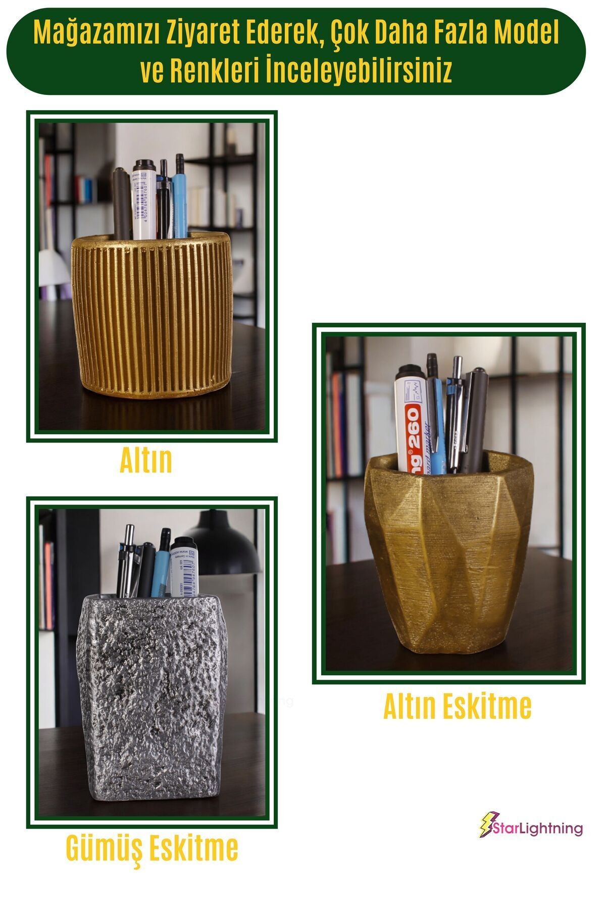 Kalemlik Masa Kalemliği Organizer Kalemlik Altın Renk Model 19