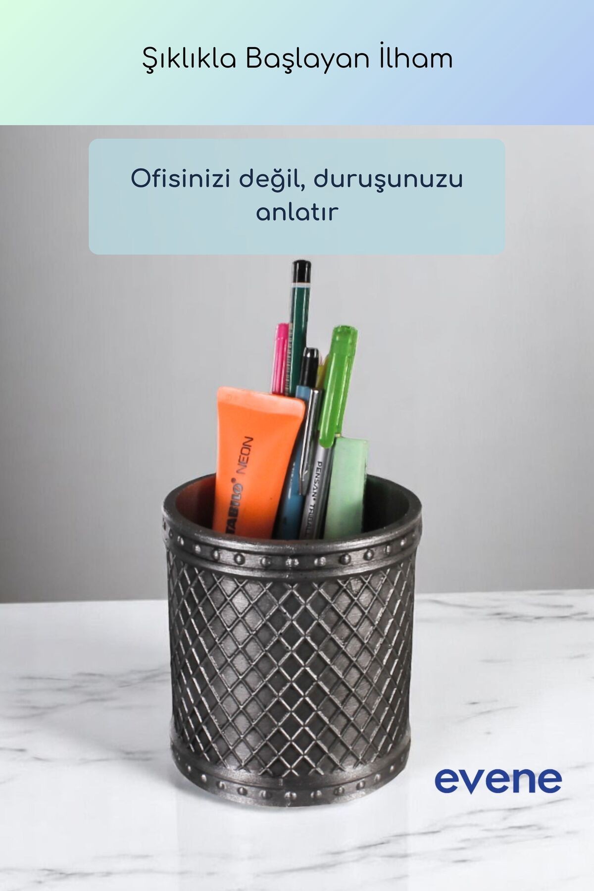 Kalemlik Masa Kalemliği Organizer Kalemlik Gümüş Eskitme Renk Model 90