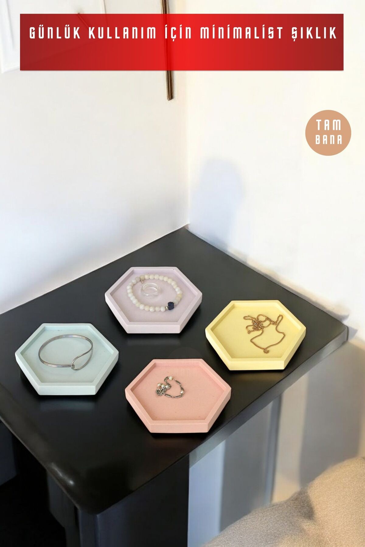 Sunumluk Takı Tabağı Dekoratif Tepsi Obje Seti 4 Parça Model 11