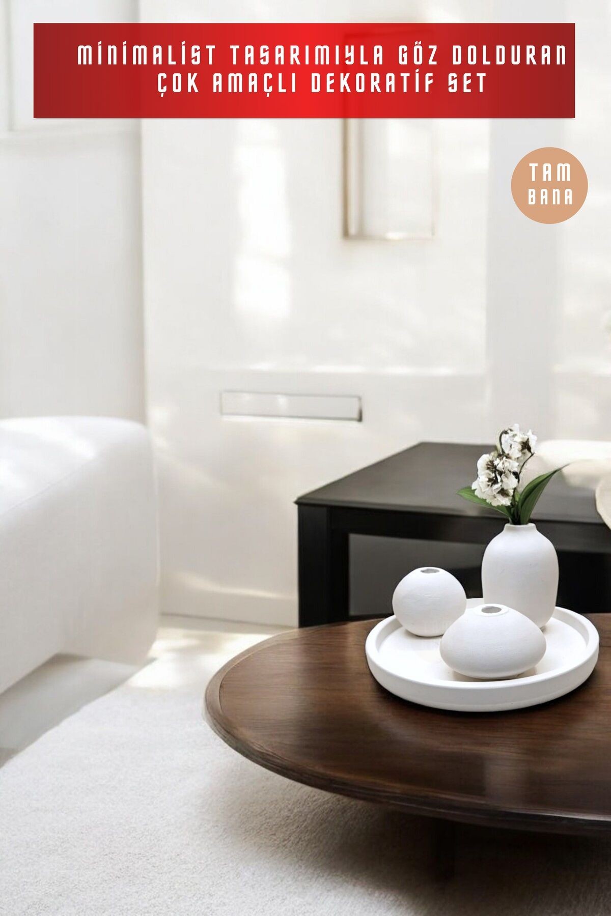 Beyaz Sunumluk Takı Tabağı Dekoratif Tepsi Obje Seti 4 Parça Model 1043