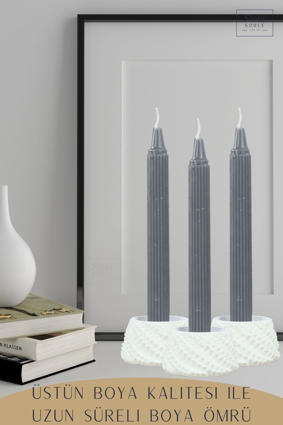 Şamdan Dekoratif Mumluk Beyaz Şamdan Set 3 lü (Üçlü) Tealight Uzun Mum Uyumlu Ejder Yumurtası Model