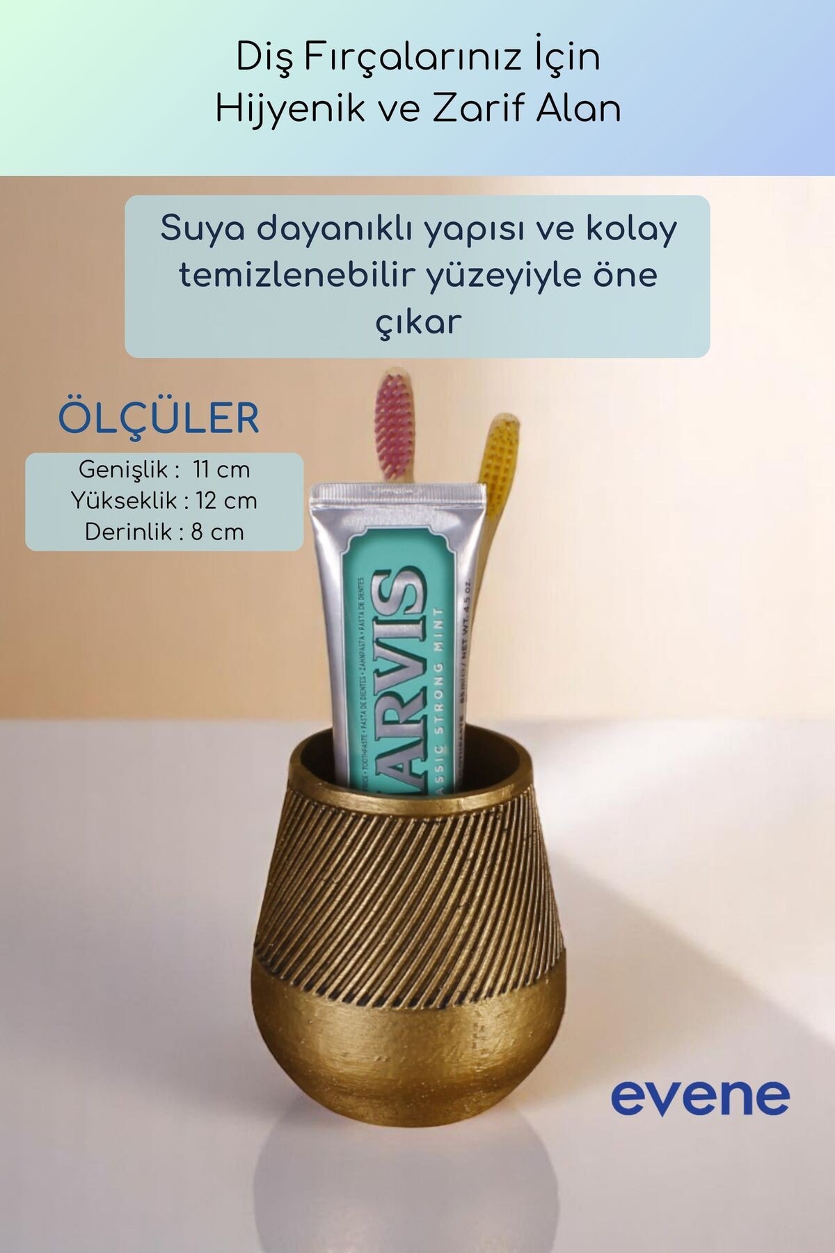 Diş Fırçalığı Diş Fırçalık Diş Fırçası Standı Diş Fırçası Tutucu Altın Eskitme Renk Model 89