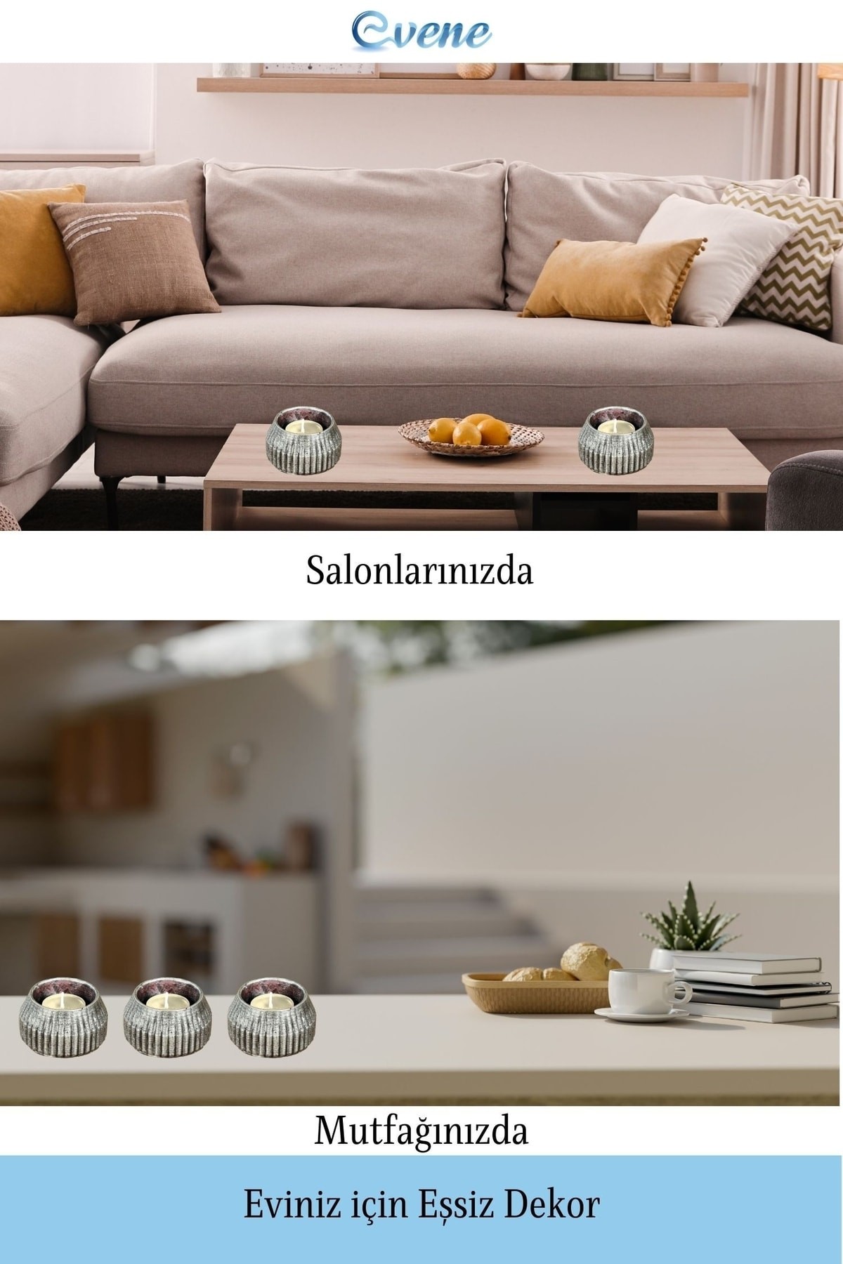 Gümüş Eskitme Mumluk Şamdan Tealight Mum Uyumlu Çizgili Model