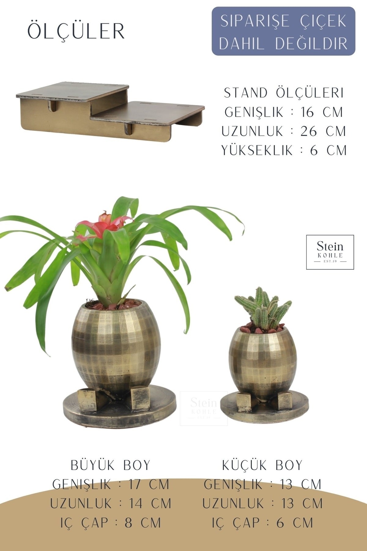 Ayaklı Saksı Ahşap Büyük Boy 2 Adet Altın Renk Eskitme Uygulamalı Ayaklı Yuvarlak Model