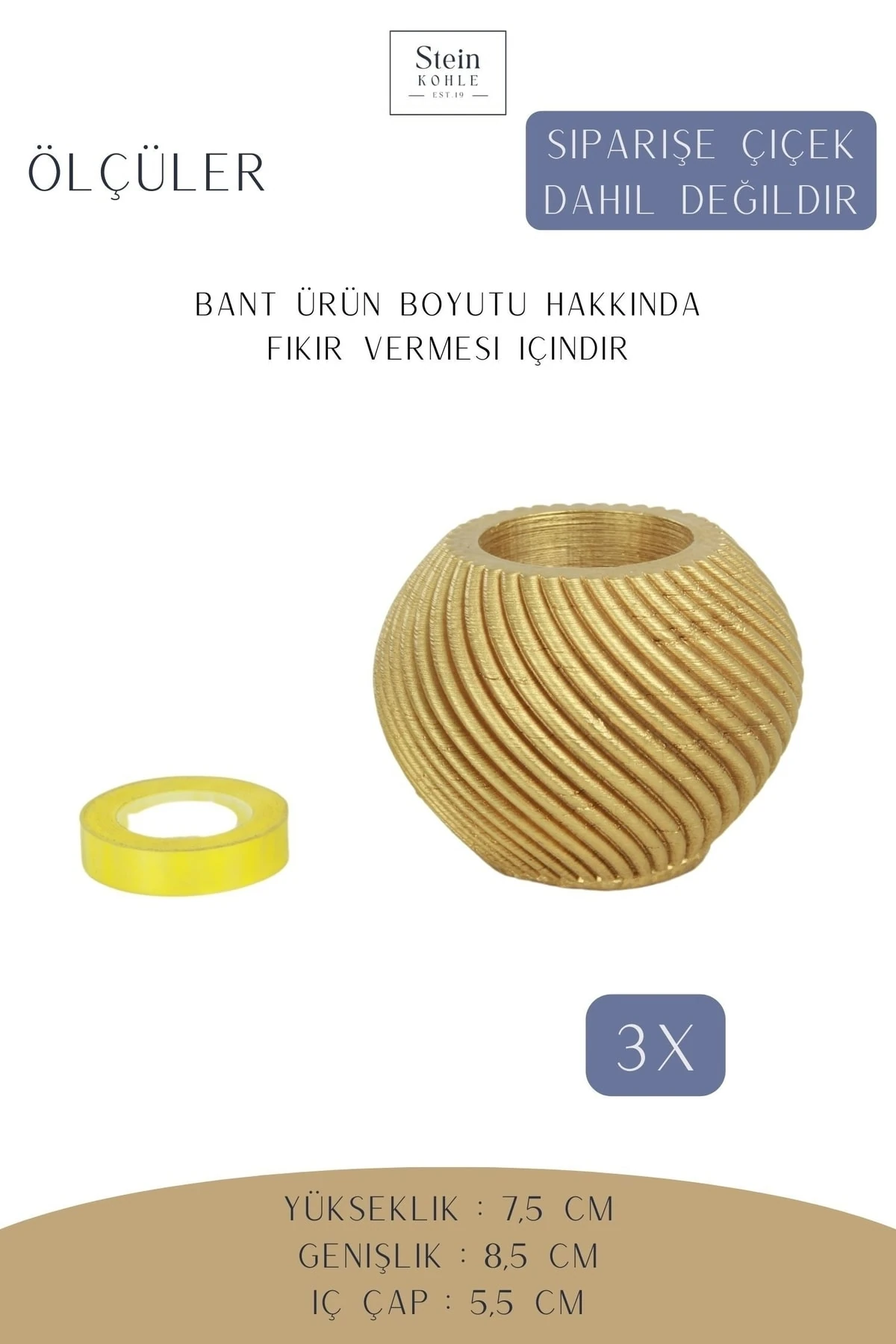 Dekoratif Saksı Minik Kaktüs Saksısı Altın Renk 3 Adet Saksı Seti Ince Çizgi Spiral Model