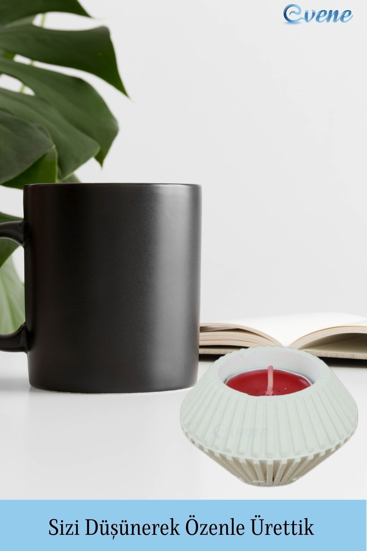 Beyaz Mumluk Şamdan 3 Adet Tealight Uyumlu Elmas Çizgili Model
