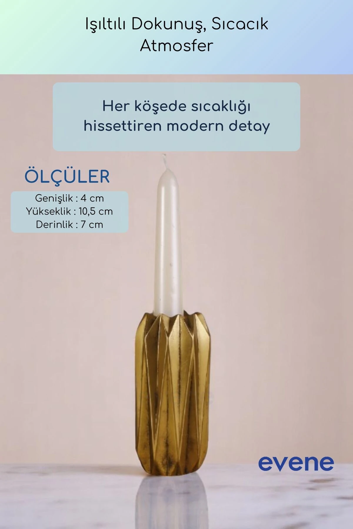 Mumluk Şamdan Ince Mum Uyumlu Altın Eskitme Renk Model 59