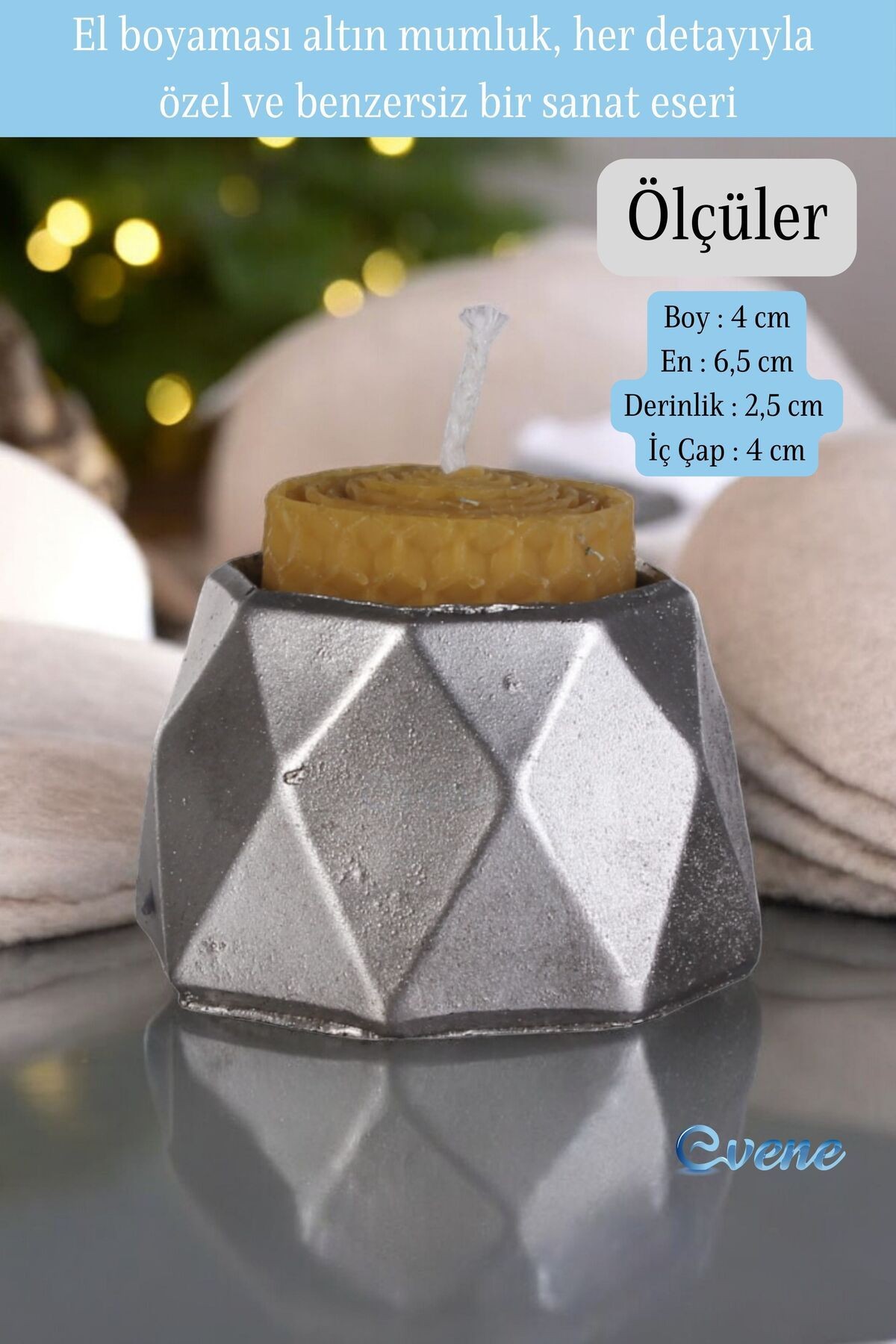 Mumluk Şamdan Ince Mum Uyumlu Gümüş Eskitme Renk Model 45