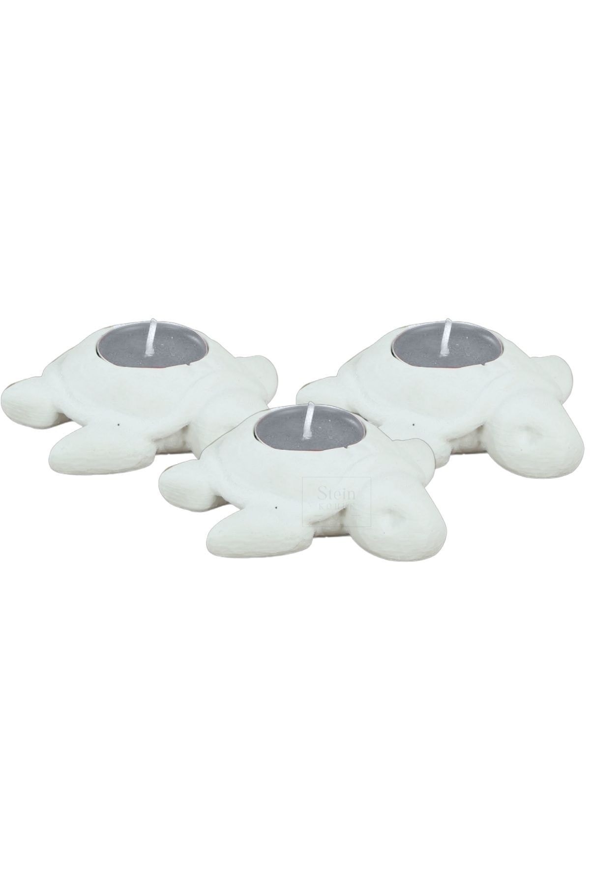 Şamdan Dekoratif Mumluk Beyaz Şamdan Set 3 lü (Üçlü) Tealight ve Uzun Mum Uyumlu Kaplumbağa Model