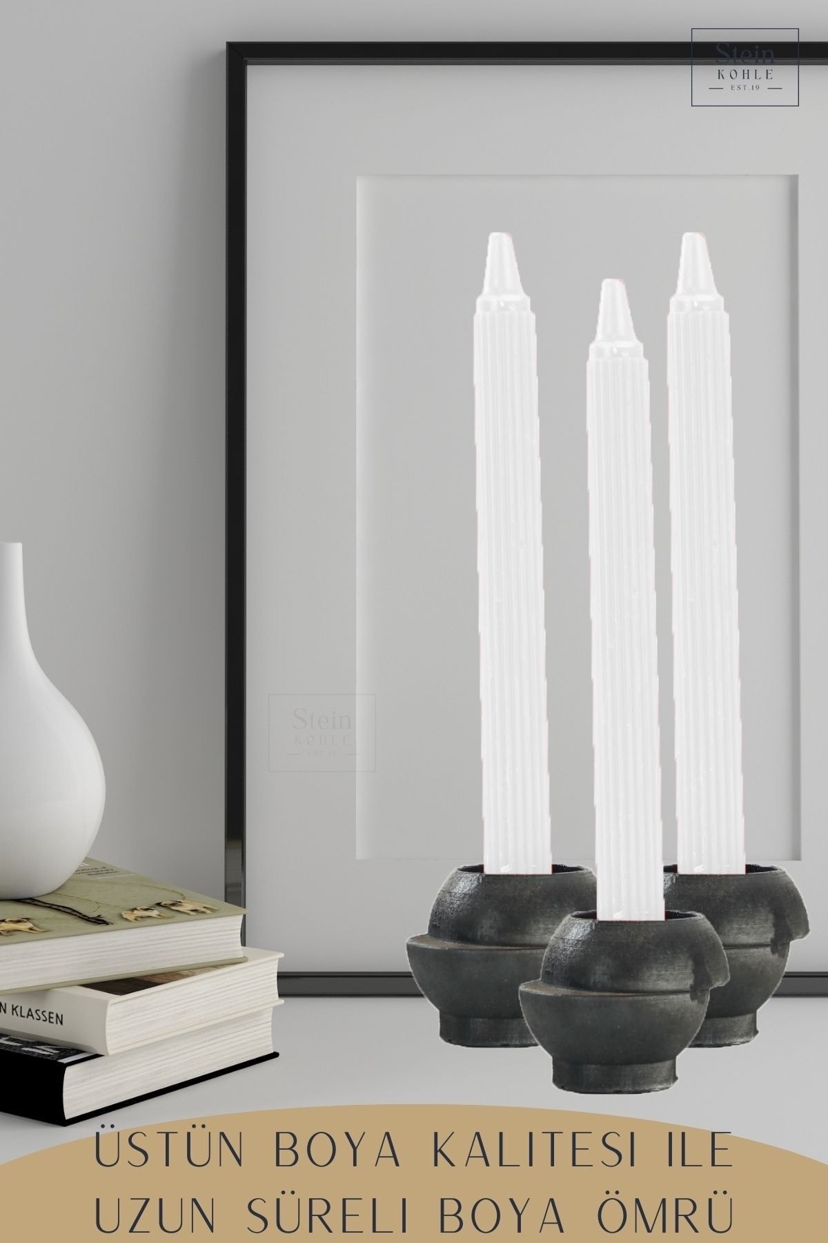 Şamdan Dekoratif Mumluk Siyah Şamdan Set 3 lü (Üçlü) Tealight ve Uzun Mum Uyumlu Kesik Model