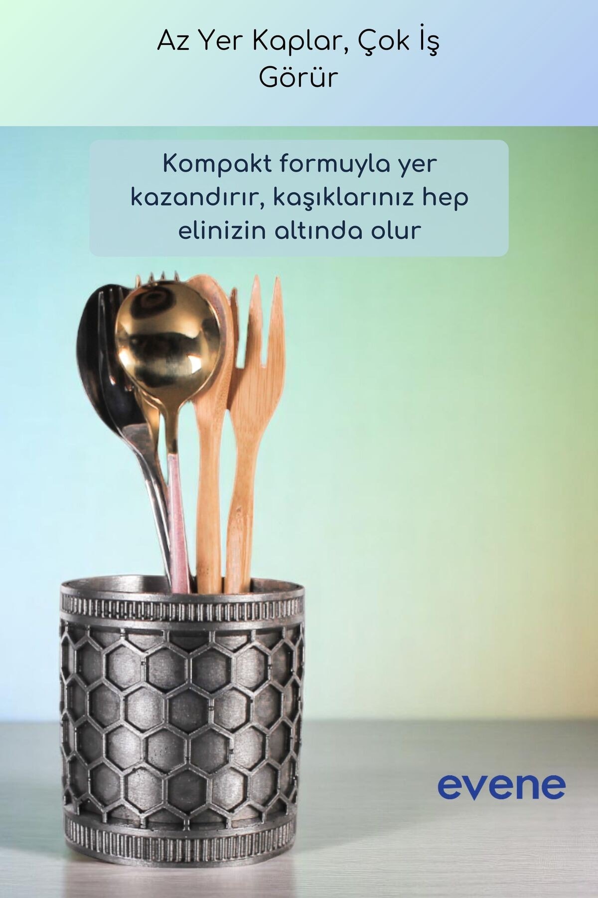Tezgah Üstü Kaşıklık Dekoratif Dik Kaşıklık Silindir Kaşıklık Gümüş Eskitme Renk Model 81