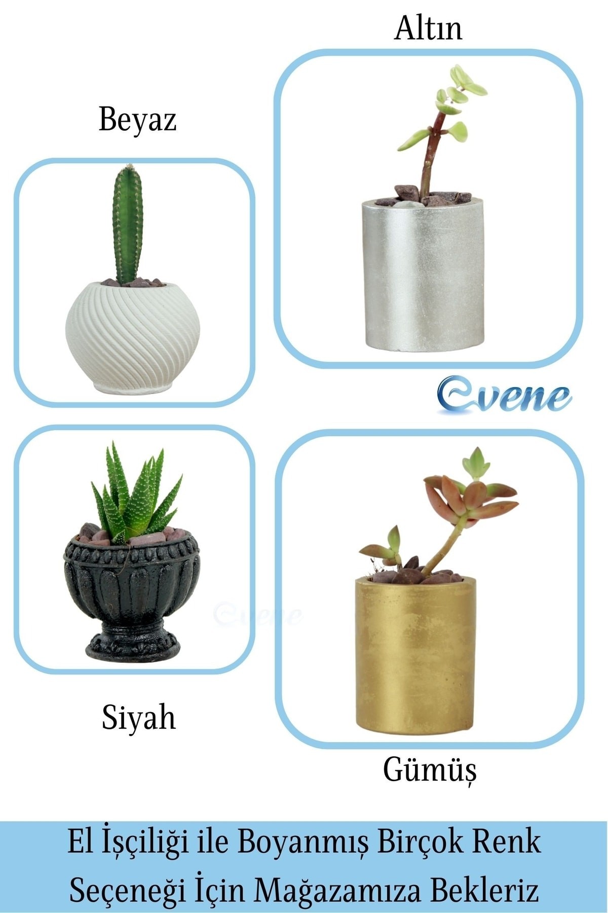 Mini Çiçek Saksı Küçük Sukulent Gümüş Kaktüs Saksısı 3'lü Set Düz Yuvarlak Model