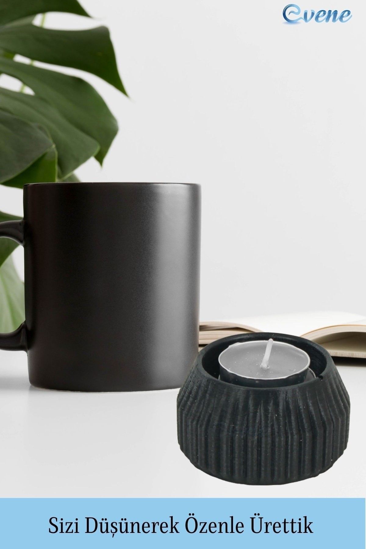 Siyah Mumluk Şamdan 3 Adet Tealight Uyumlu Çizgili Model