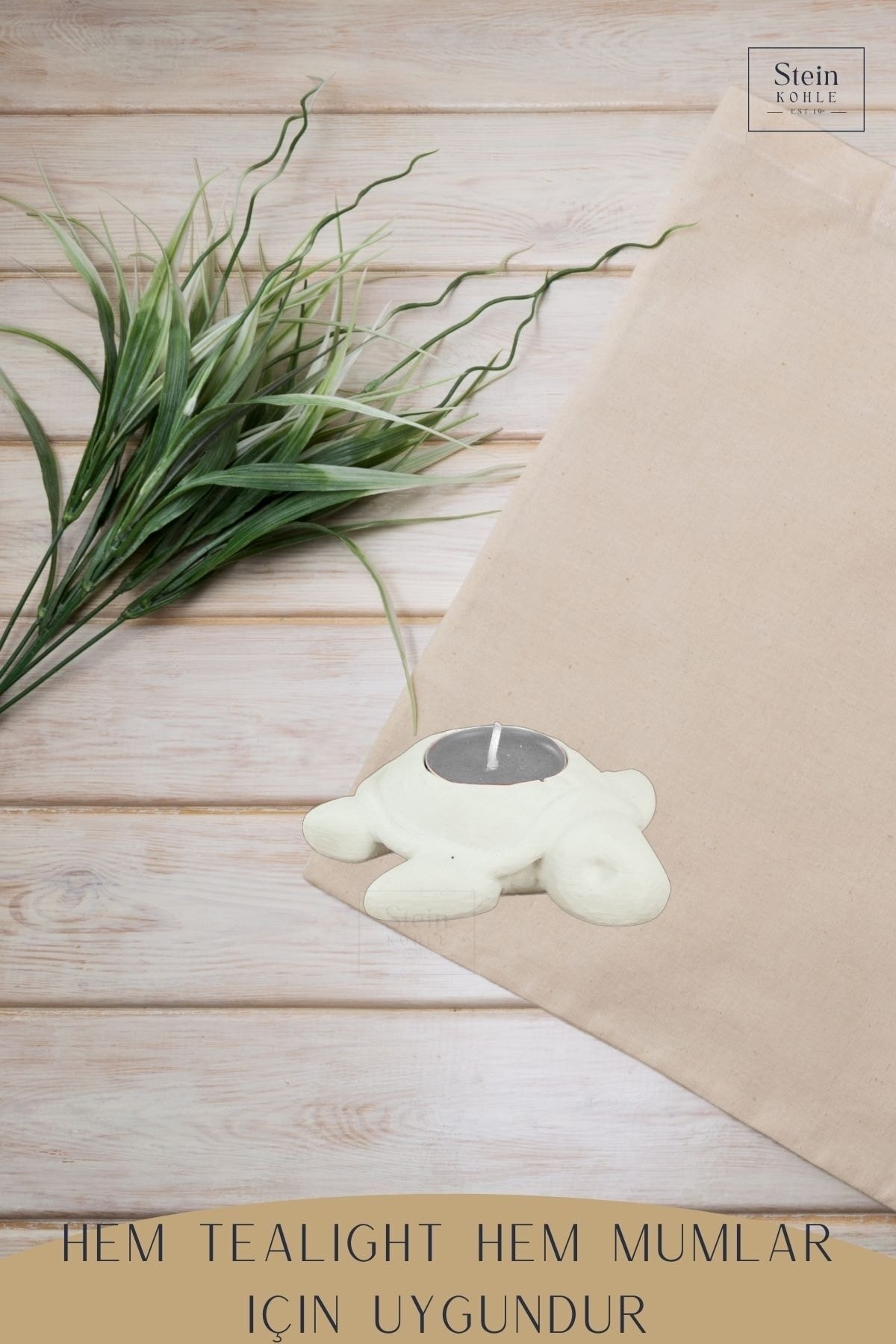 Şamdan Dekoratif Mumluk Beyaz Şamdan Tealight ve Uzun Mum Uyumlu Kaplumbağa Model