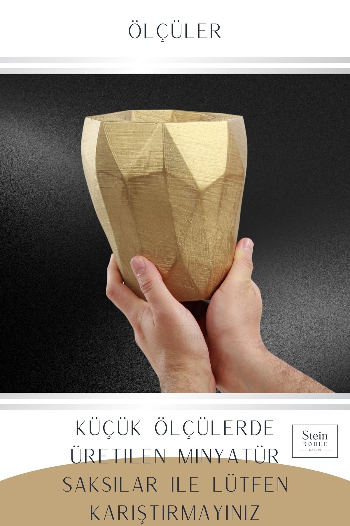 Çiçek Saksısı Dekoratif Kaktüs Saksı 1 Adet Altın Renk Uygulamalı Uzun Poly Model