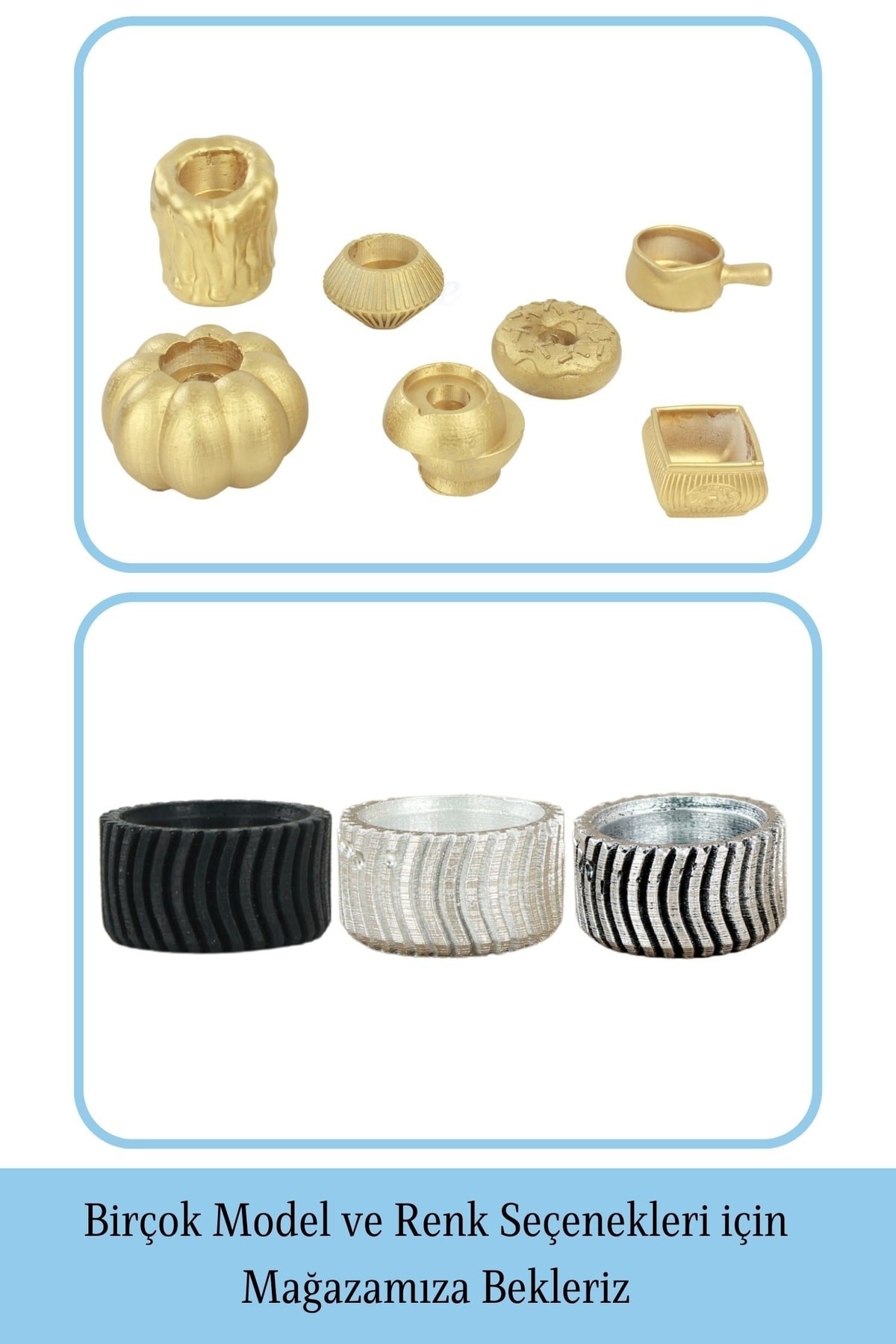 Altın Mumluk Şamdan Tealight Mum Uyumlu Tekerlek Model