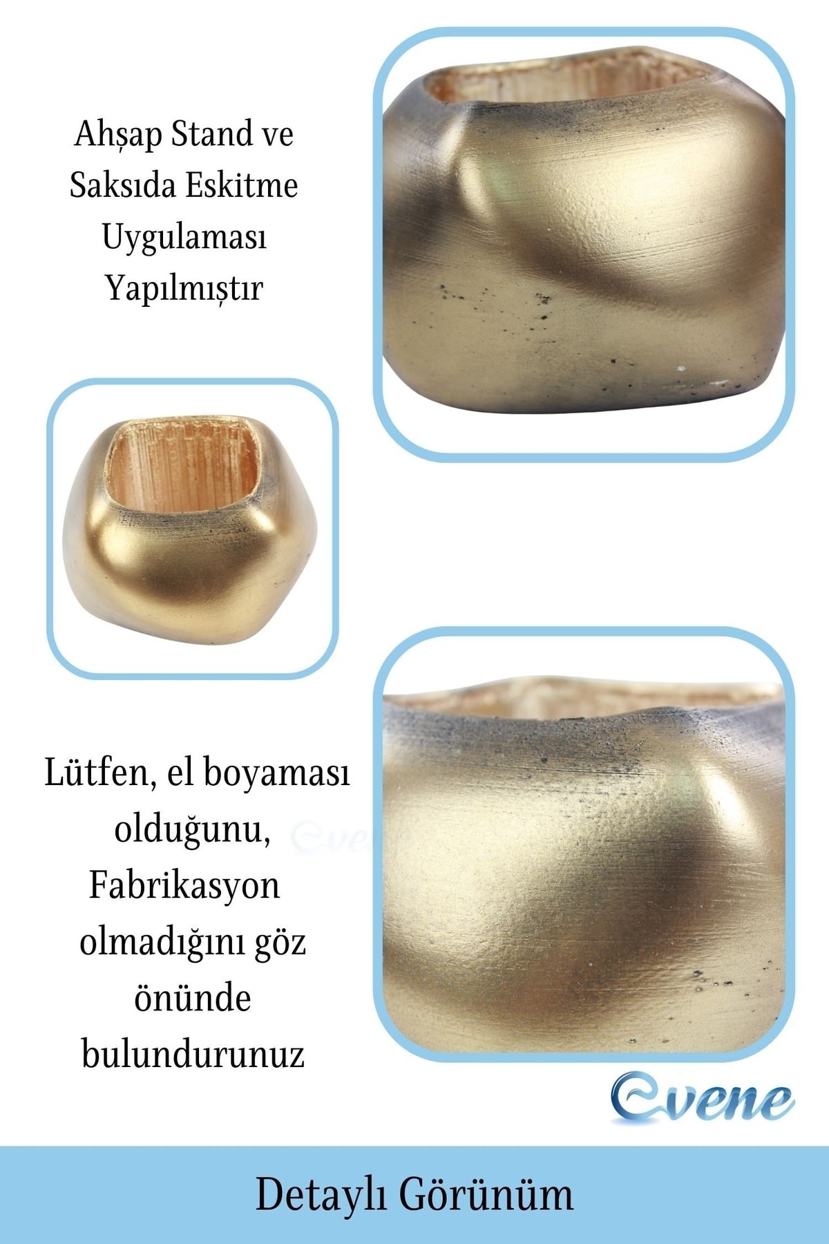 Ahşap Ayaklı Beton Saksı Dekoratif 1 Adet Altın Varak Boyalı Eskitmeli Spiral Oval Model
