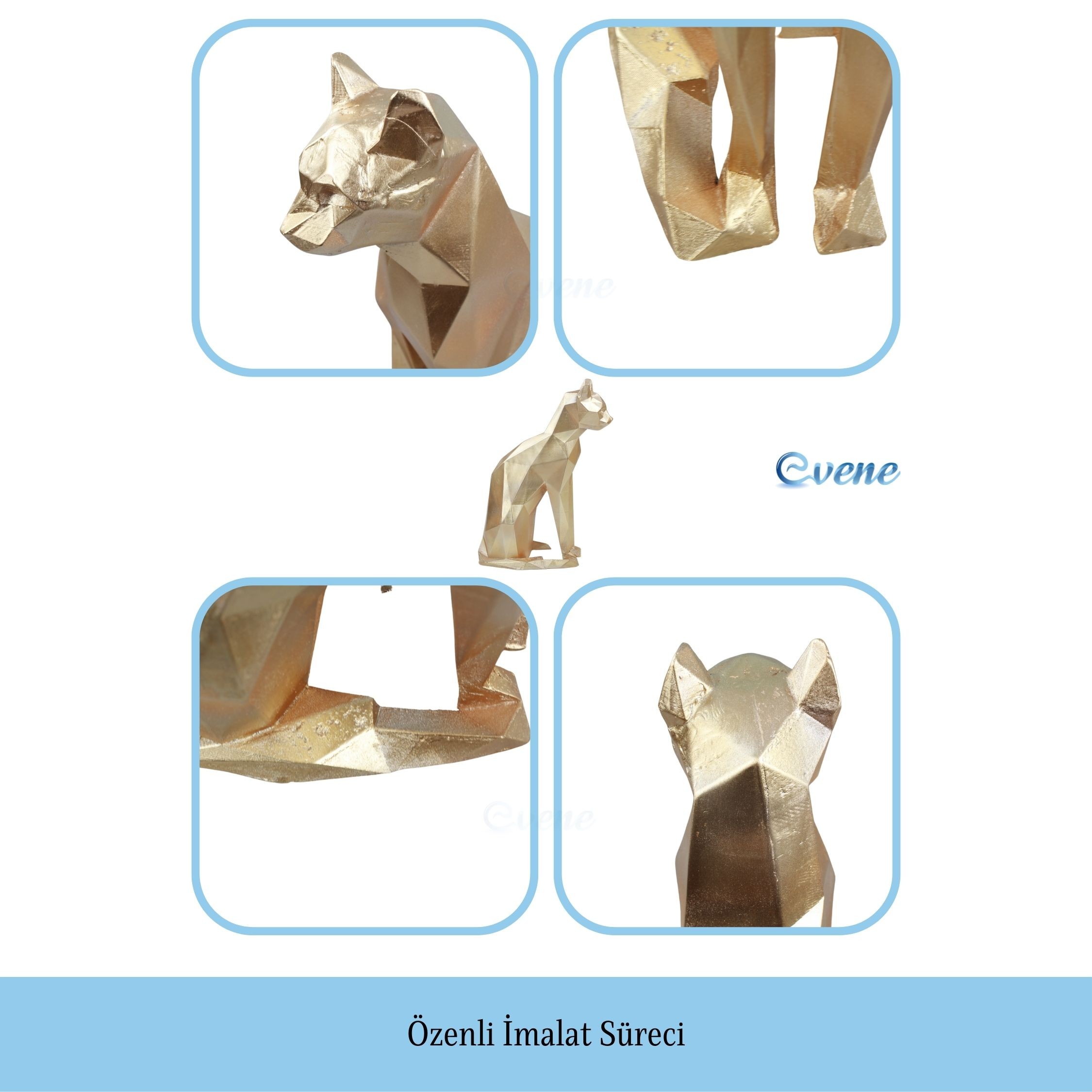Dekoratif Kedi Biblo Heykel El Yapımı Hediyelik Süs Eşyası Poly Model Tasarım Ürünü