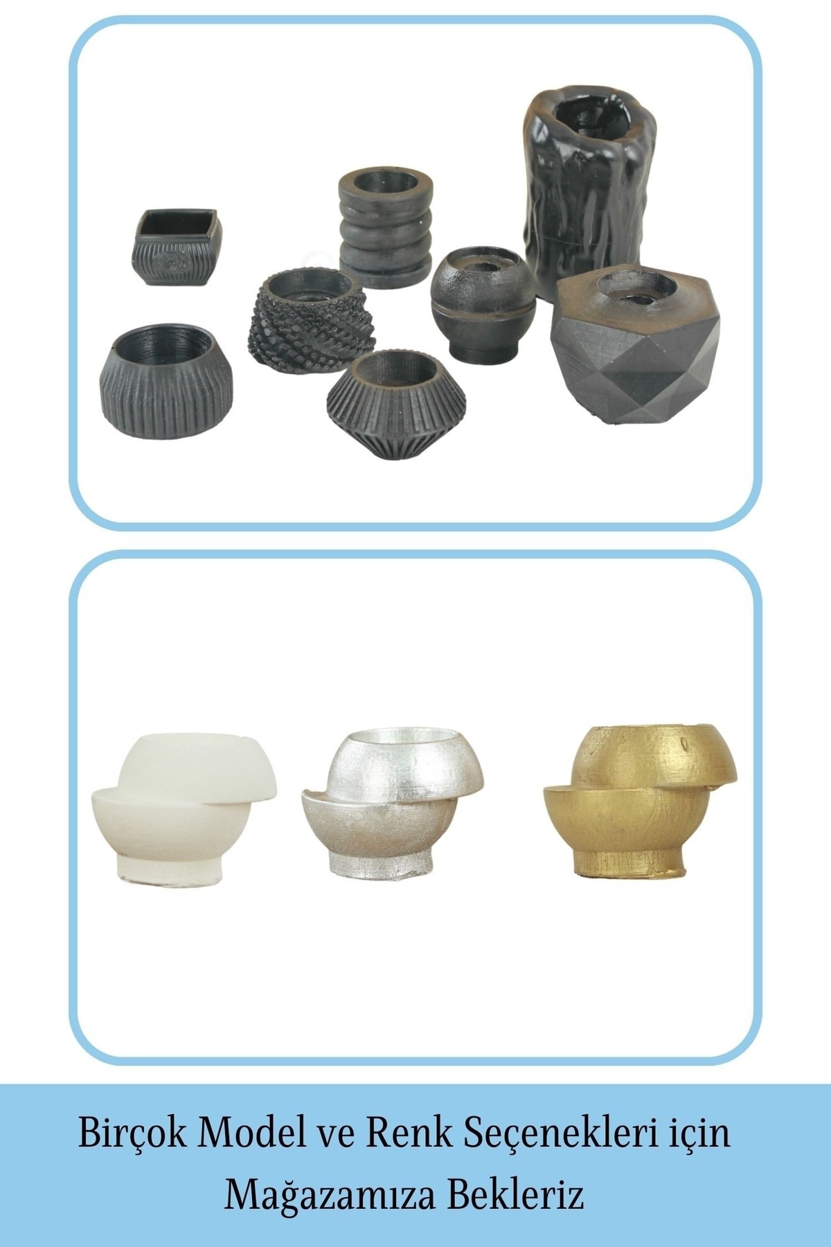 Siyah Mumluk Şamdan 3 Adet Tealight ve İnce Mum Uyumlu Kesik Model