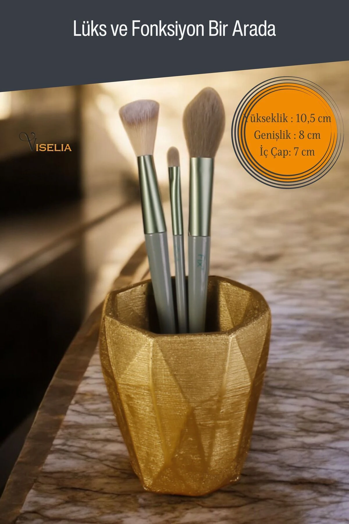 Makyaj Duzenleyici Makyaj Organizeri Makyaj Fırçalığı Makyaj Fırçası Altın Renk Model 2