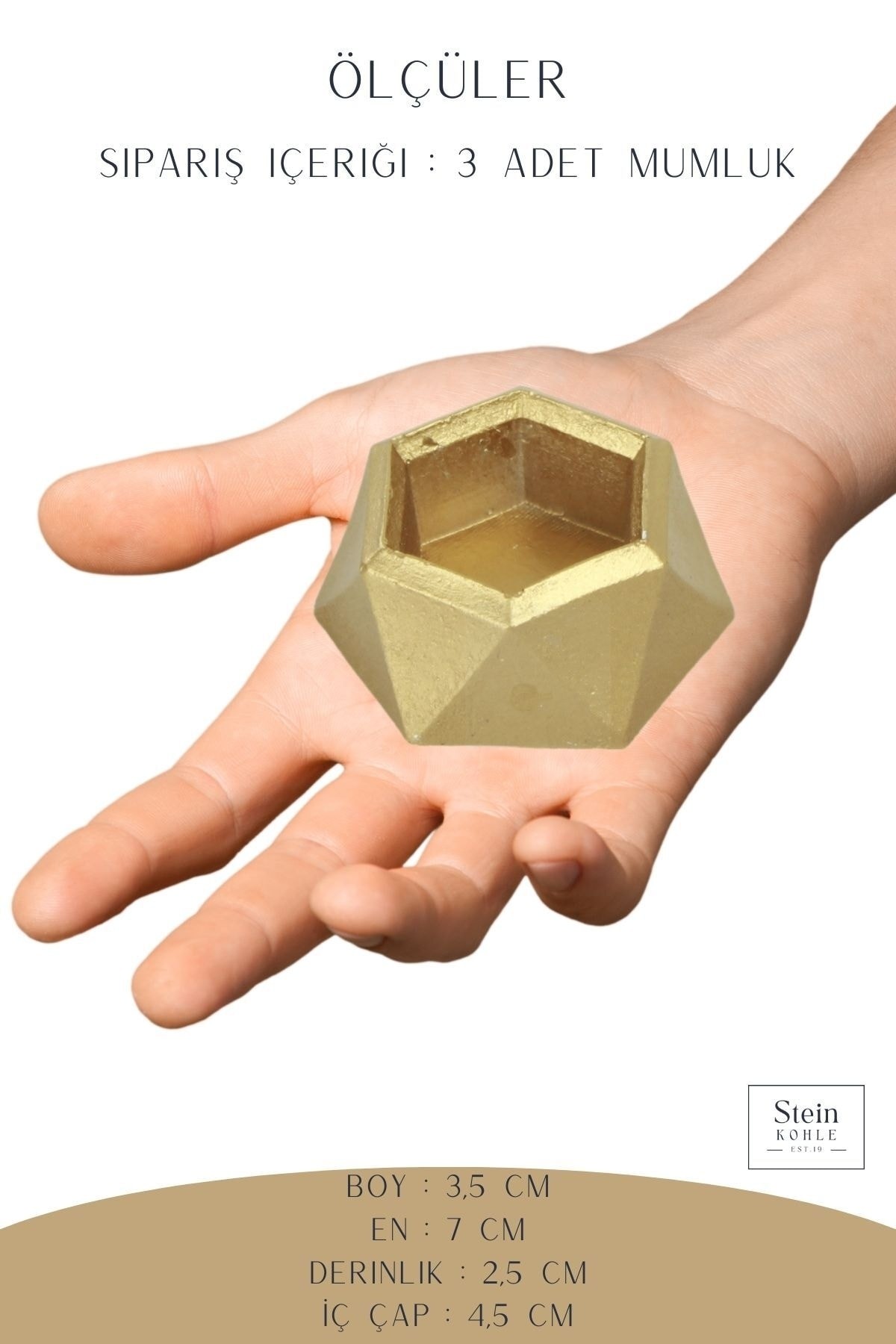 Şamdan Dekoratif Mumluk Altın Şamdan Set 3 lü (Üçlü) Tealight Uyumlu Poly 2 Model