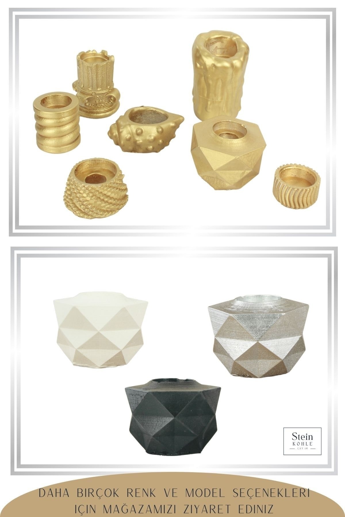 Şamdan Dekoratif Mumluk Altın Şamdan Tealight ve Uzun Mum Uyumlu Prizma Model