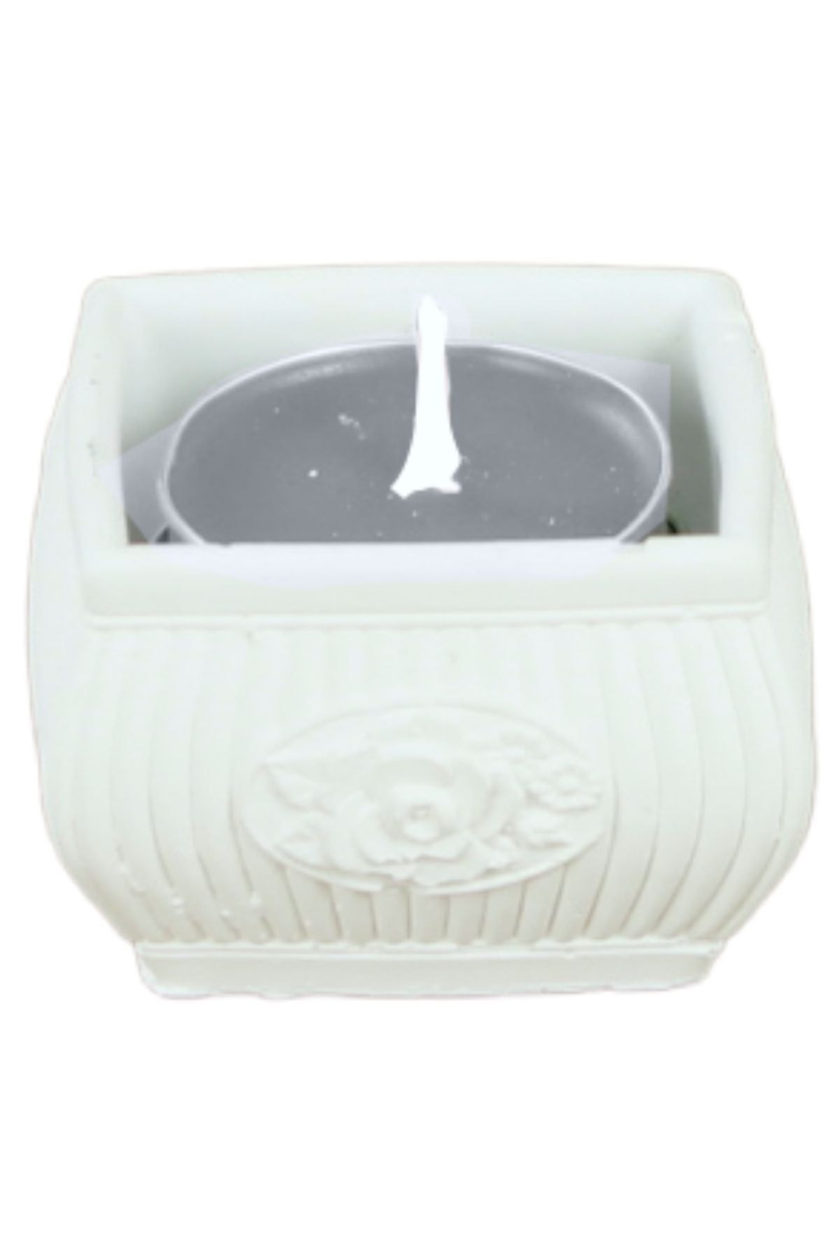 Şamdan Dekoratif Mumluk Beyaz Şamdan Tealight Mum Uyumlu Mini Çizgili Çiçekli Model