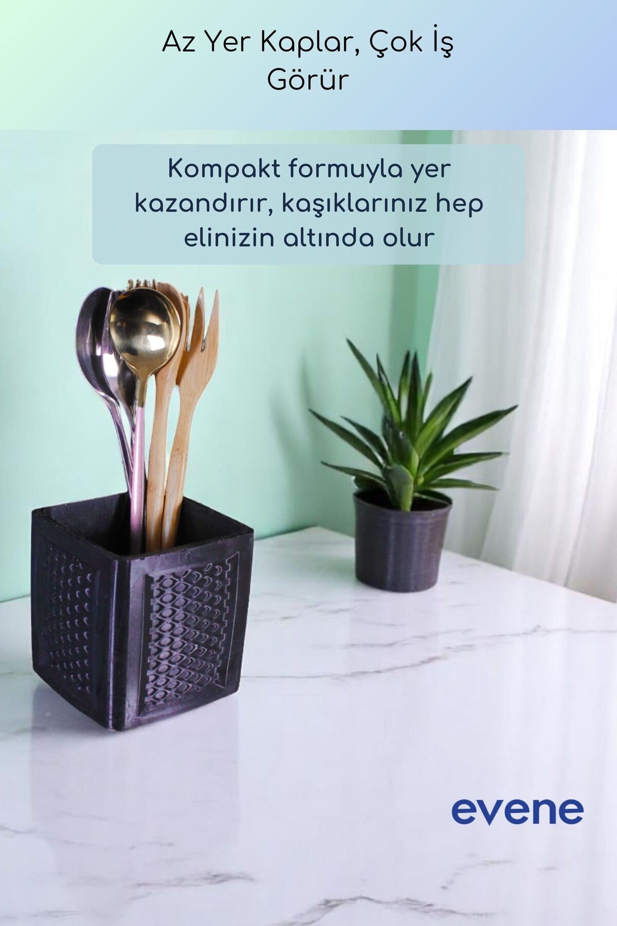 Tezgah Üstü Kaşıklık Dekoratif Dik Kaşıklık Silindir Kaşıklık Siyah Renk Model 86