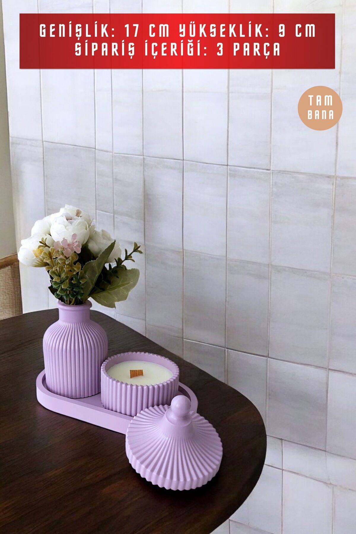 Mor Sunumluk Takı Tabağı Dekoratif Tepsi Obje Seti 3 Parça Model 1001
