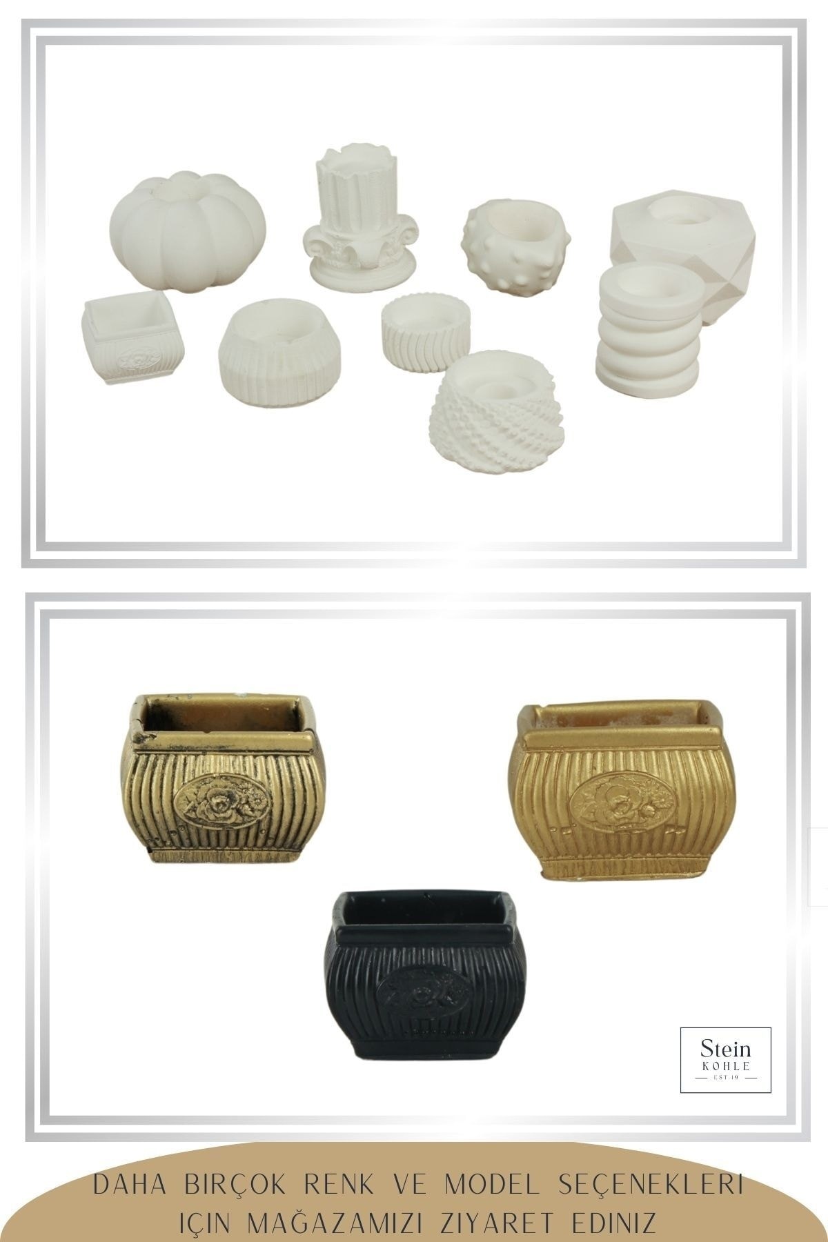 Şamdan Dekoratif Mumluk Beyaz Şamdan Tealight Mum Uyumlu Mini Çizgili Çiçekli Model