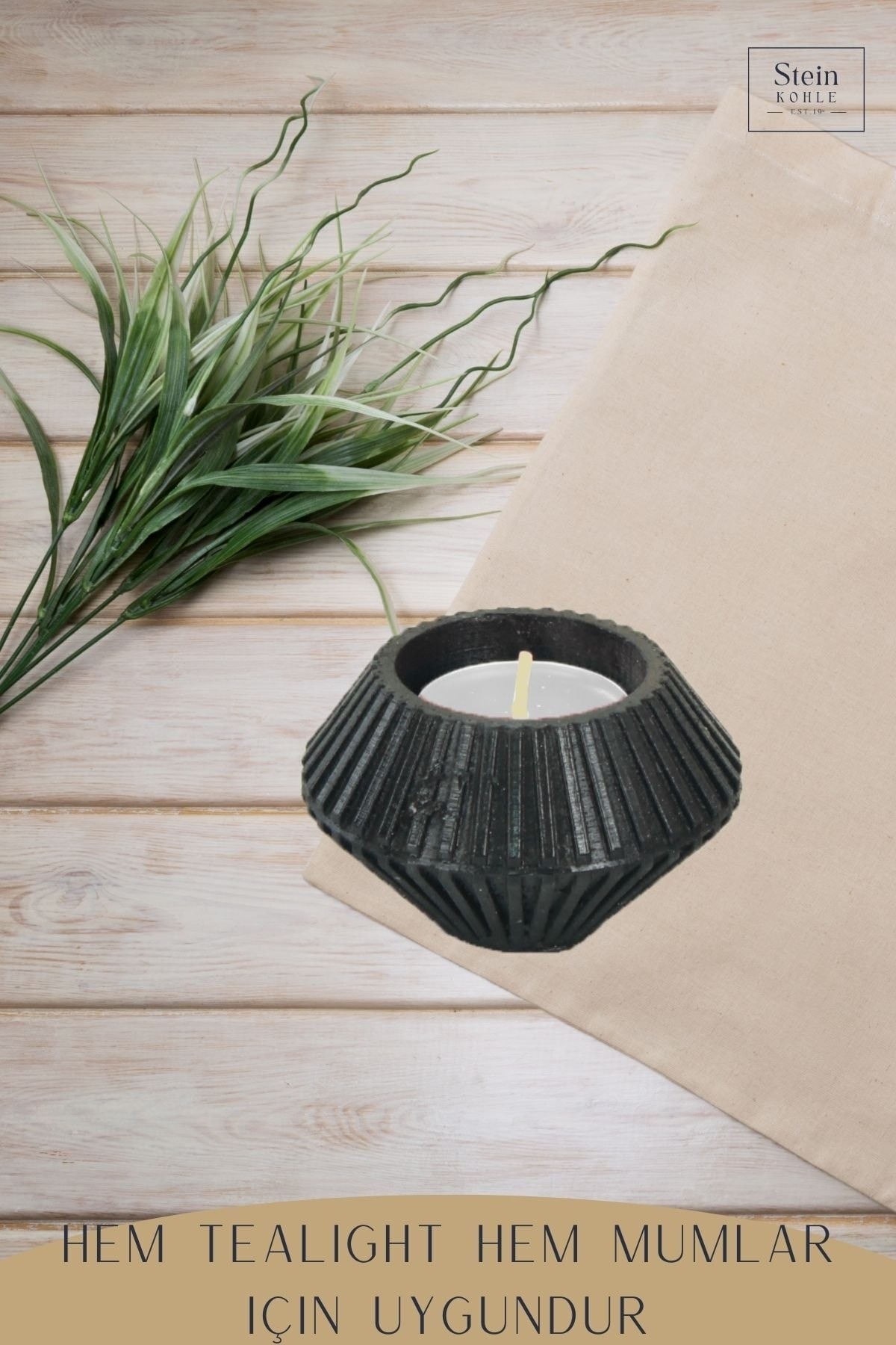 Şamdan Dekoratif Mumluk Siyah Şamdan Tealight Mum Uyumlu Elmas Model
