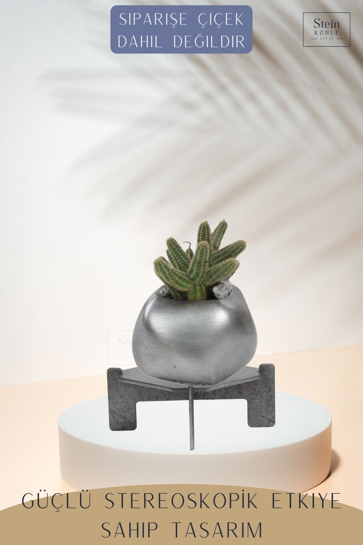 Ayaklı Saksı Ahşap Büyük Boy 1 Adet Gümüş Renk Eskitme Uygulamalı Spiral Oval Model